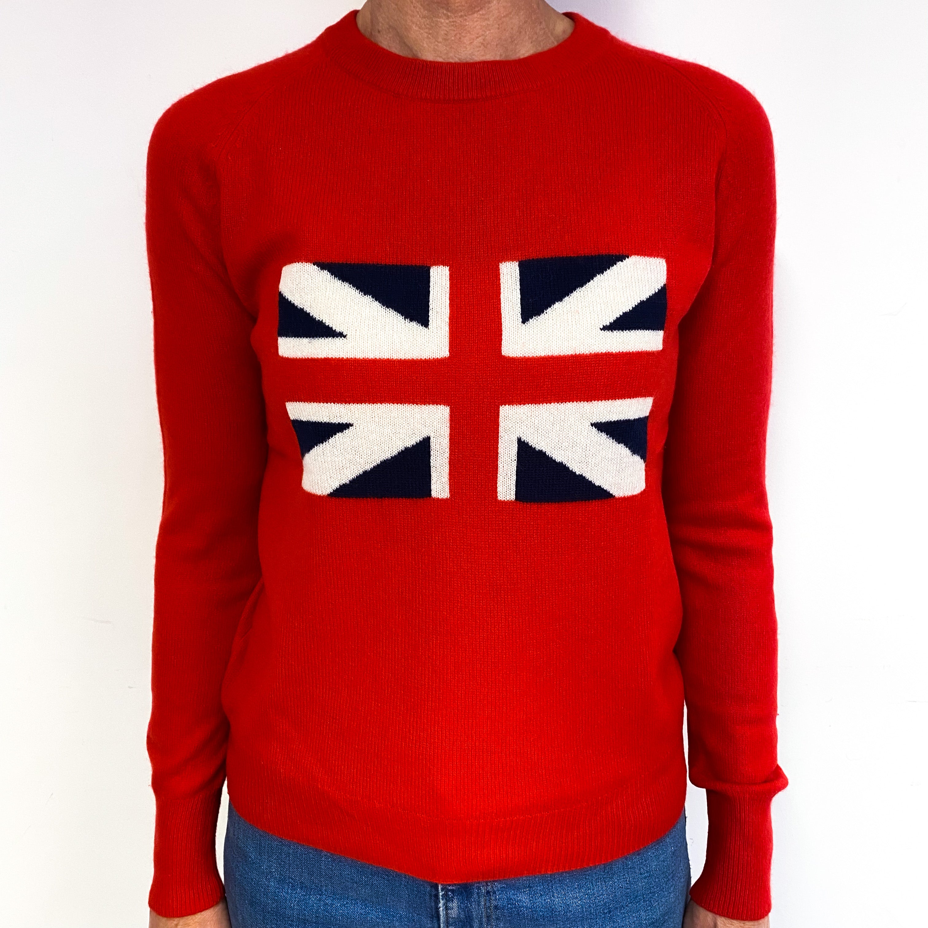 Scarlet Red Union Jack Cashmere Crew Neck Jumper Medium