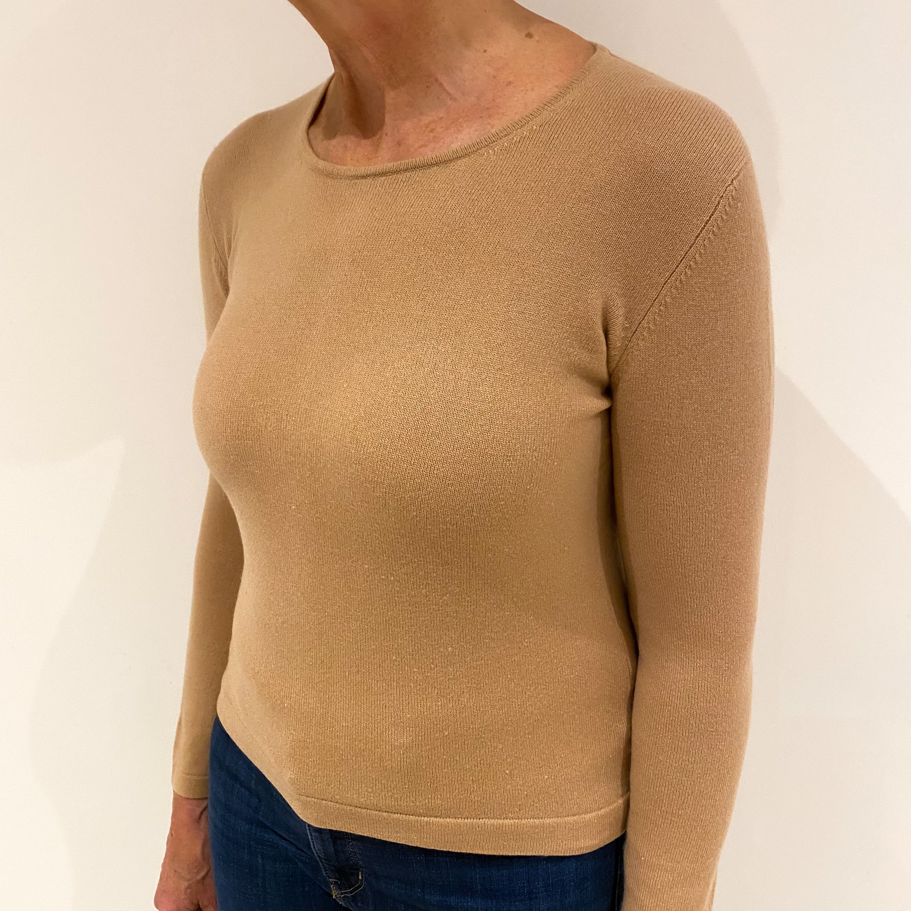 Caramel Brown Cashmere Crew Neck Jumper Medium