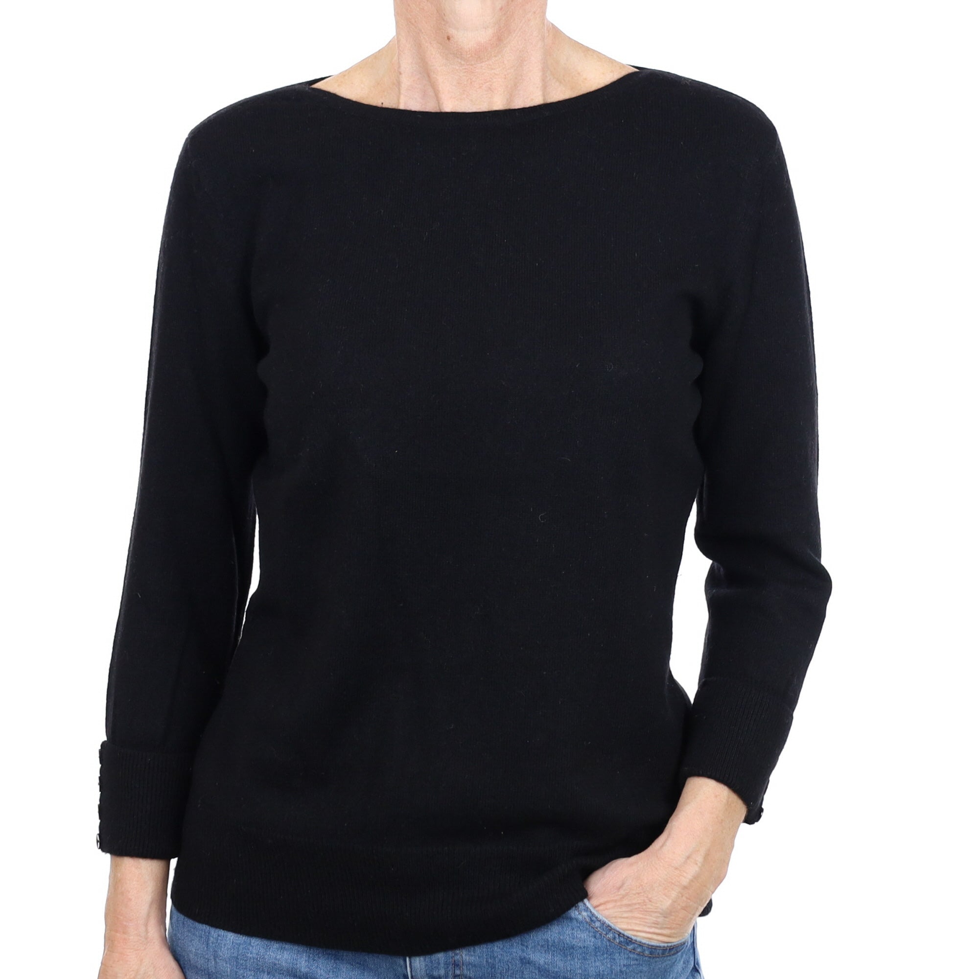 Black Cashmere Slash Neck Jumper Small