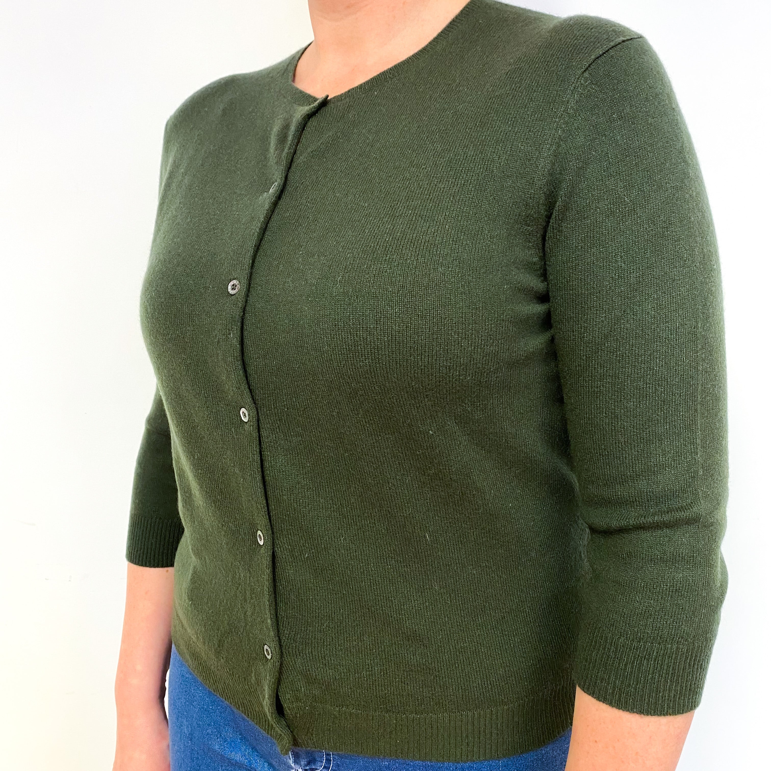 Ralph Lauren Khaki Green Cashmere Crew Neck Cardigan Large