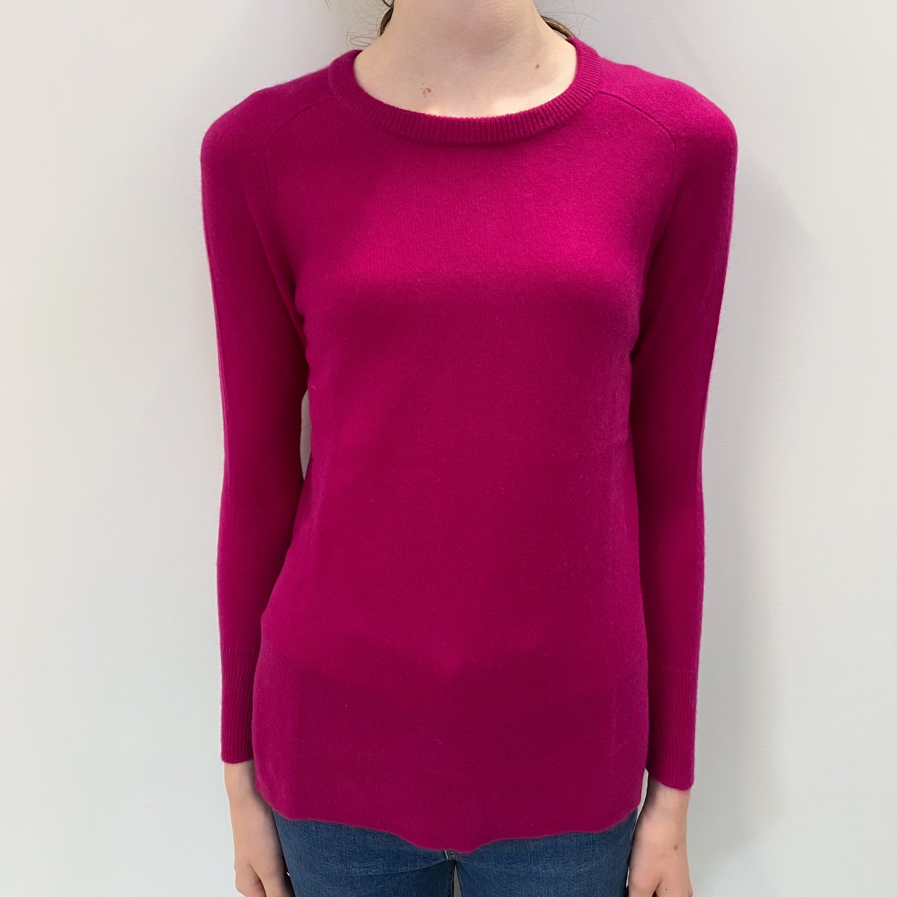 Fuchsia Pink Cashmere Crew Neck Jumper Extra Small