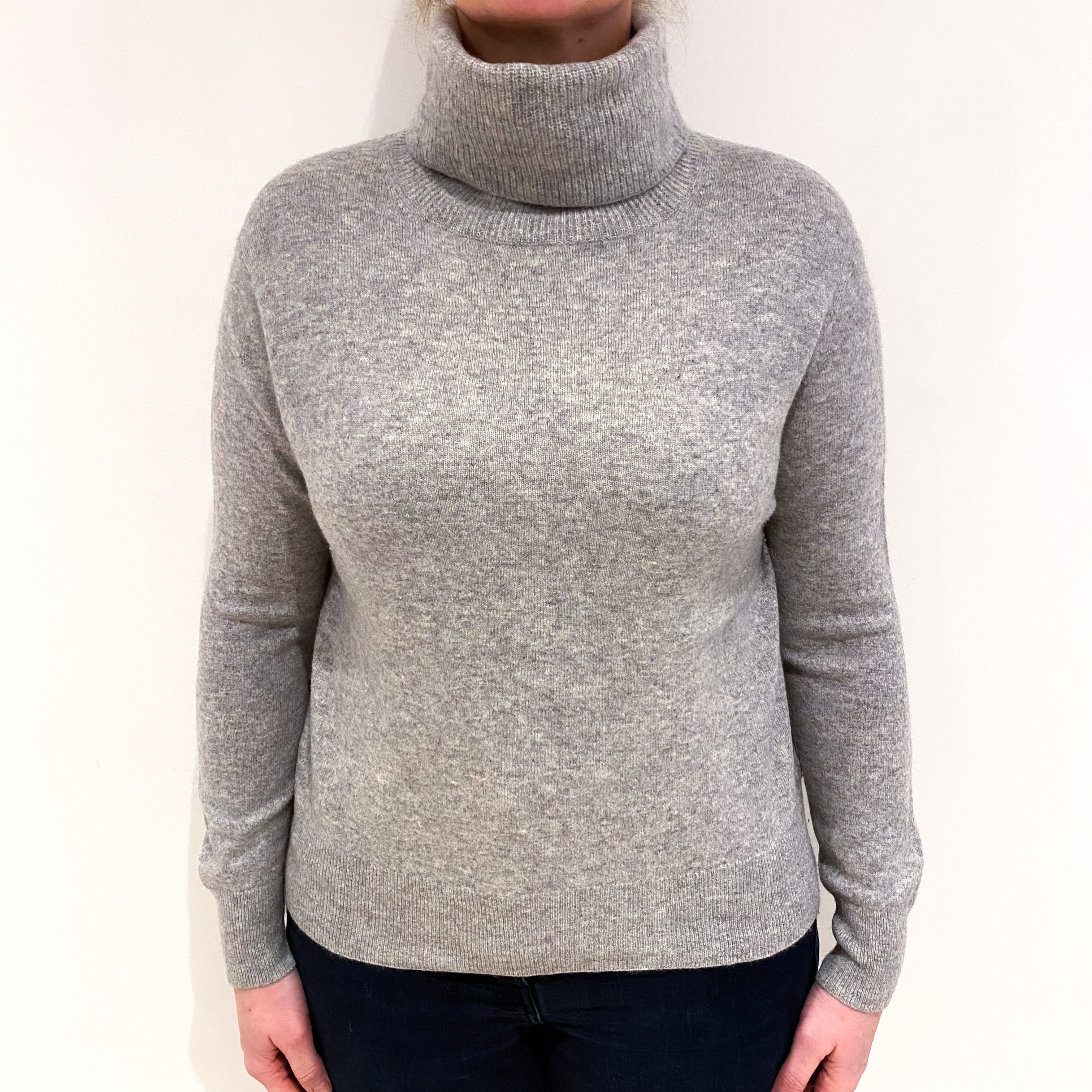 Smoke Grey Cashmere Polo Neck Jumper Large