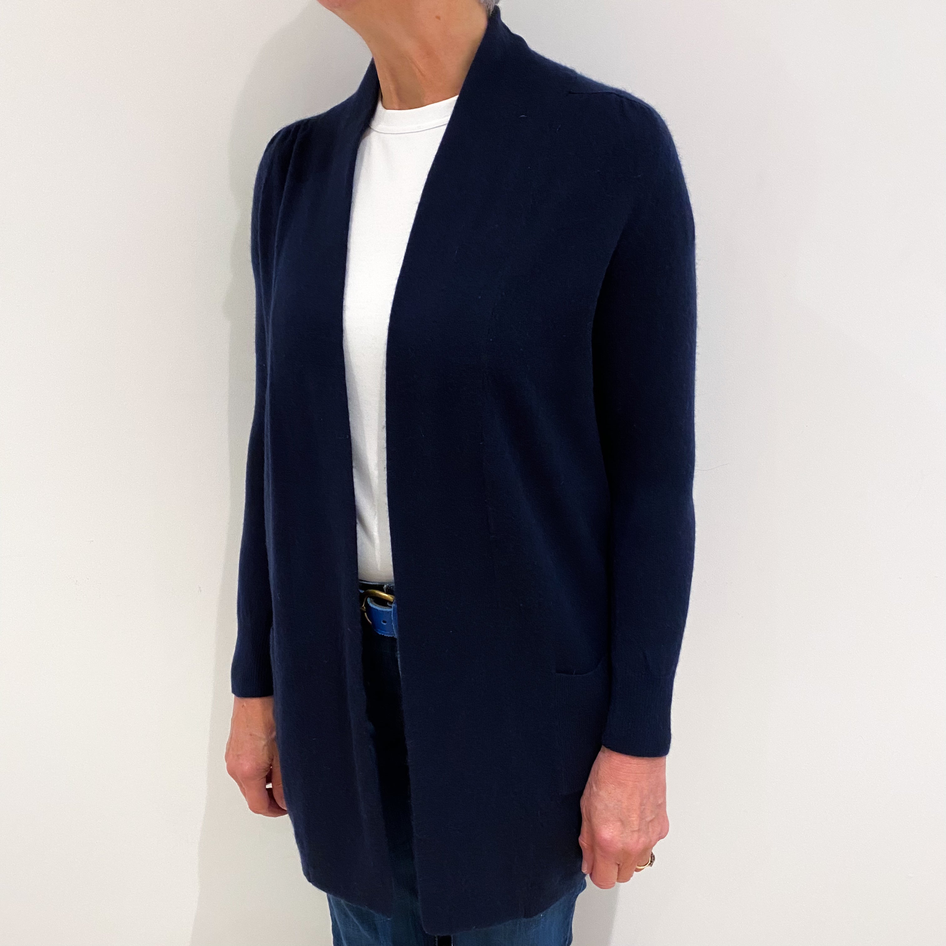Indigo Purple Edge To Edge Cashmere Cable Knit Cardigan Medium