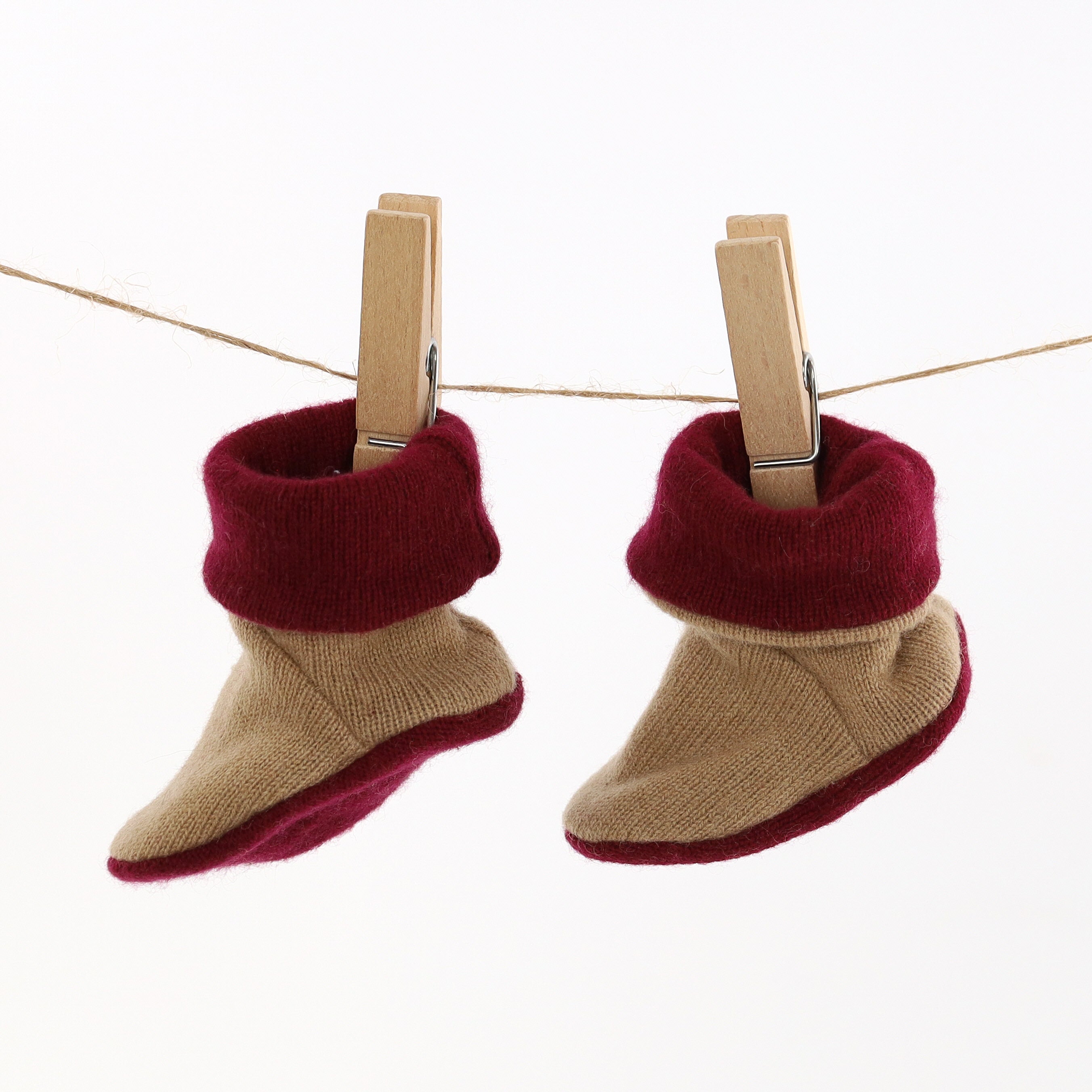 Maroon and Camel Cashmere Baby Boots