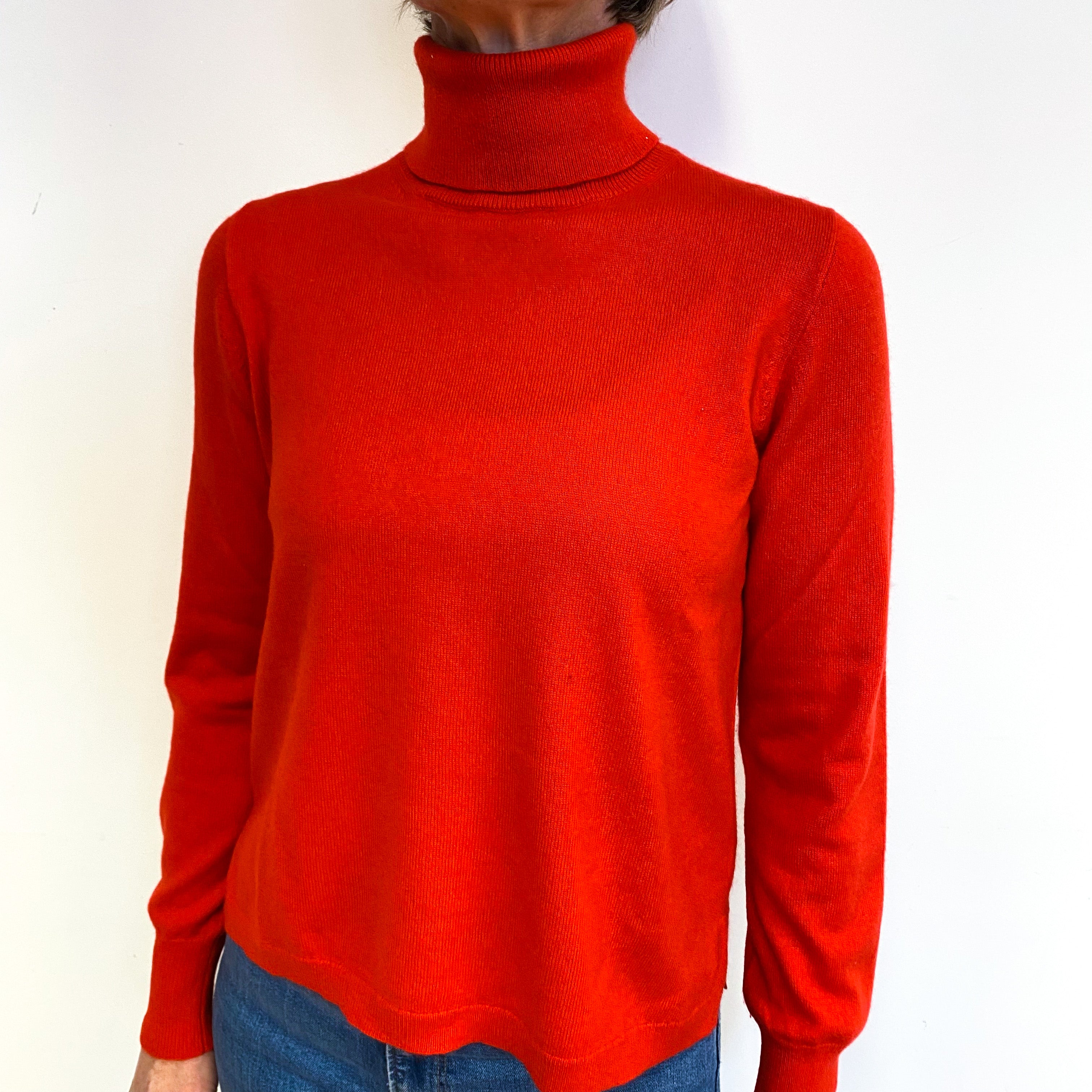 Tomato Red Cashmere Polo Neck Jumper Medium
