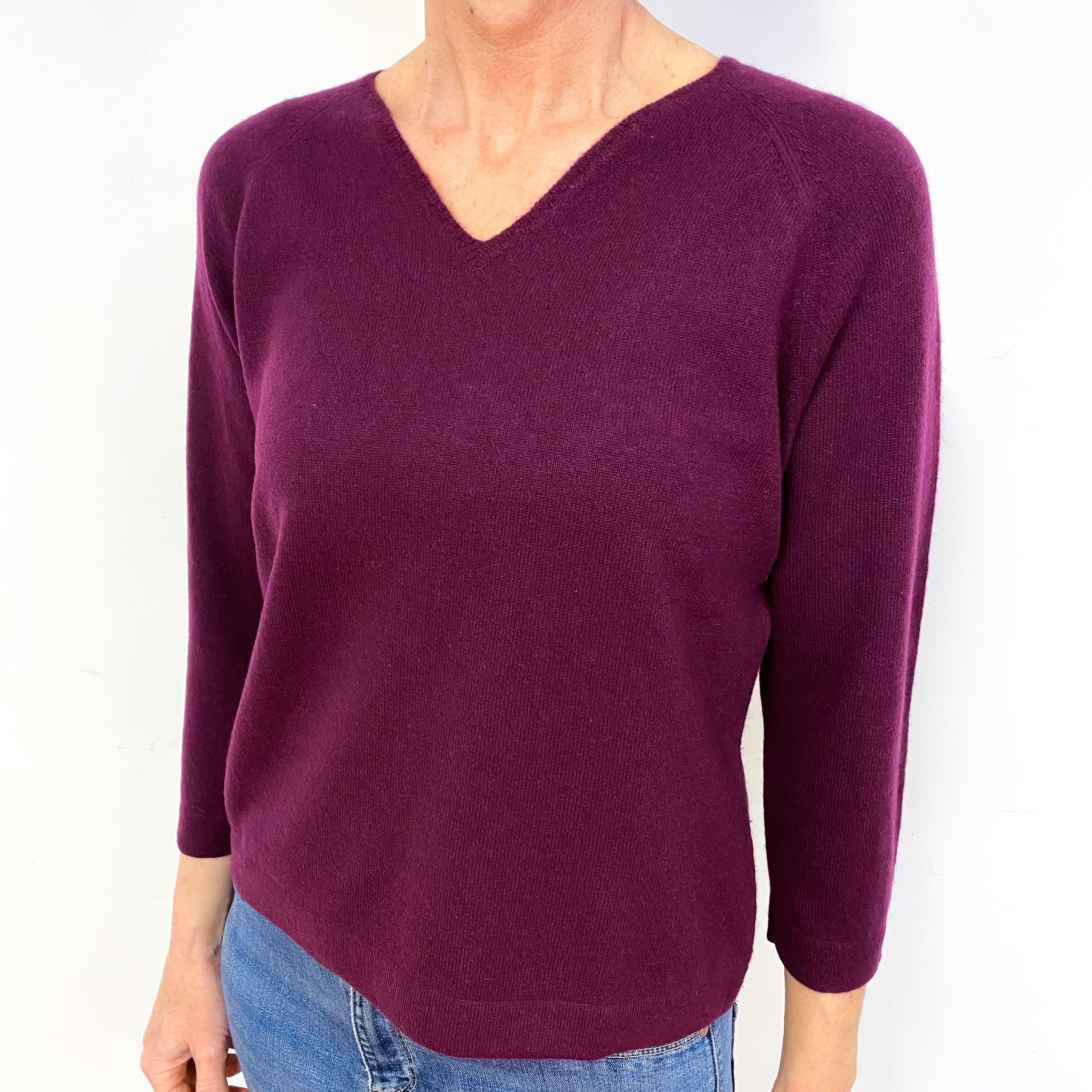 Mulberry Purple Cashmere V-Neck Jumper Medium