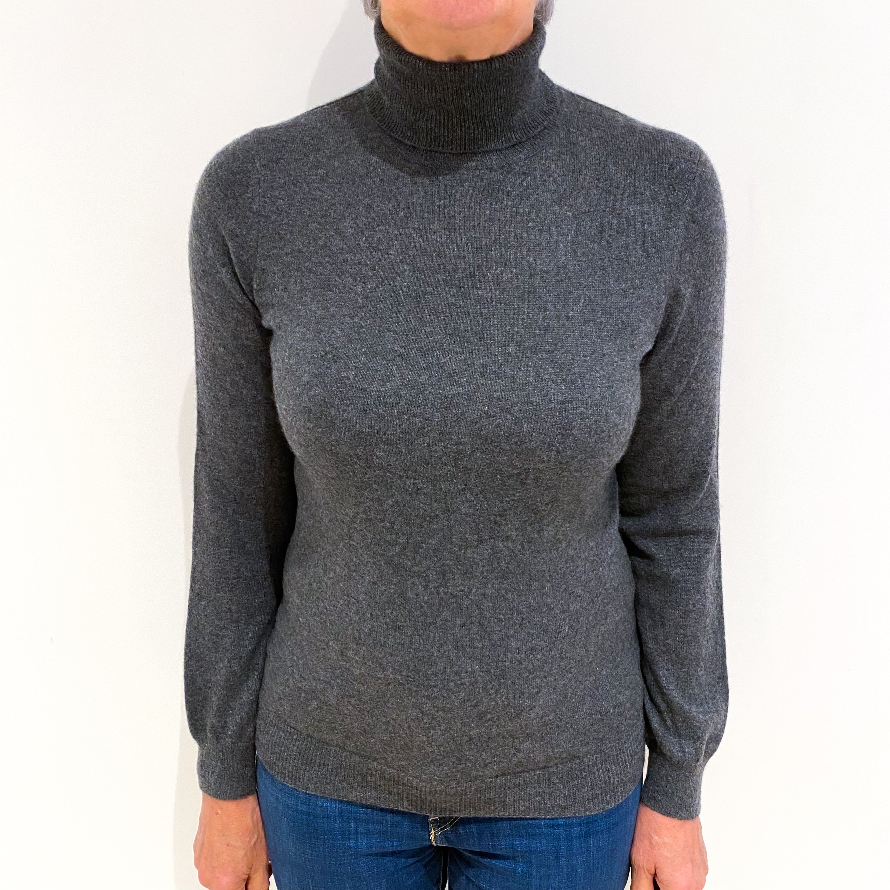Slate Grey Cashmere Polo Neck Jumper Medium