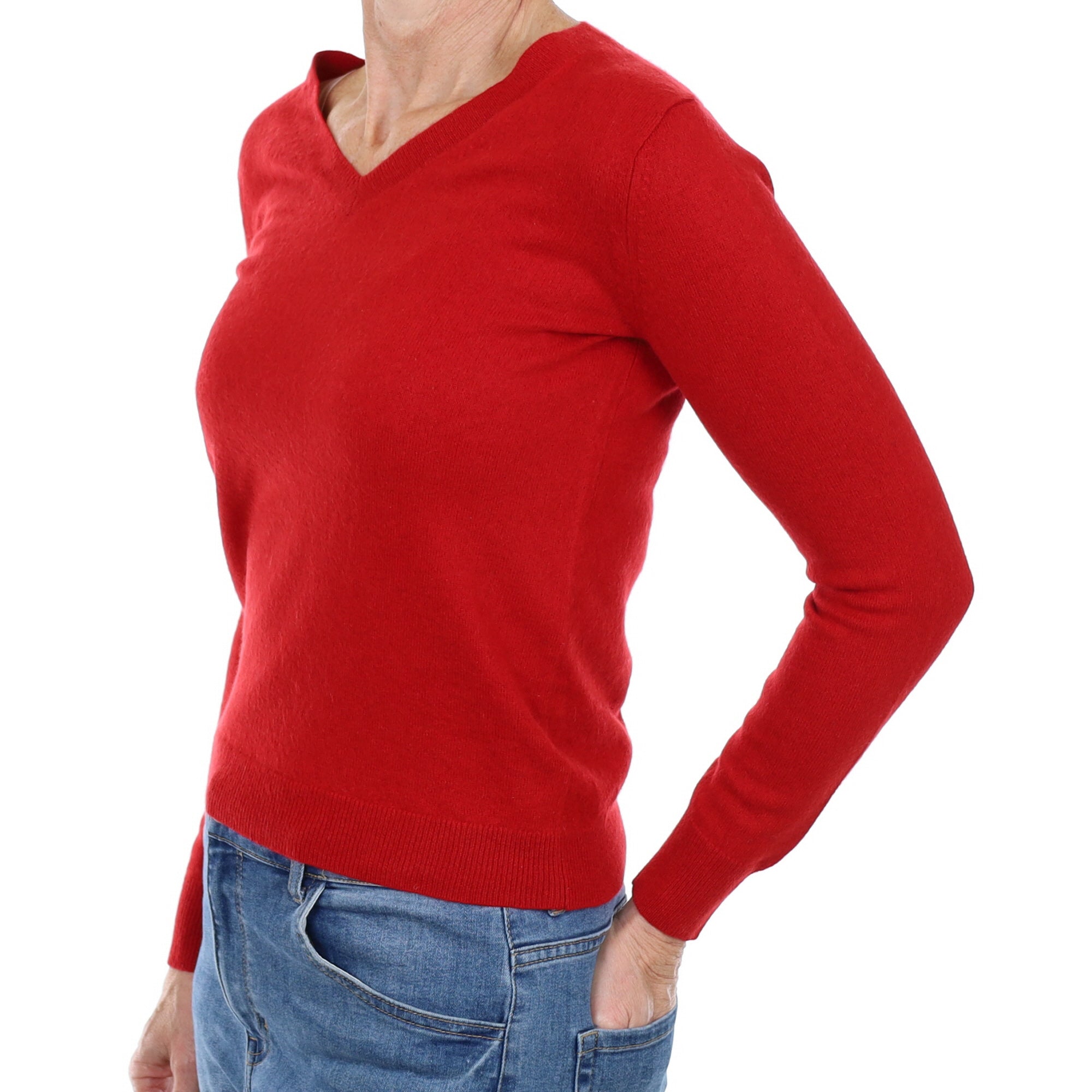 Scarlet Red Cashmere V Neck Jumper Small