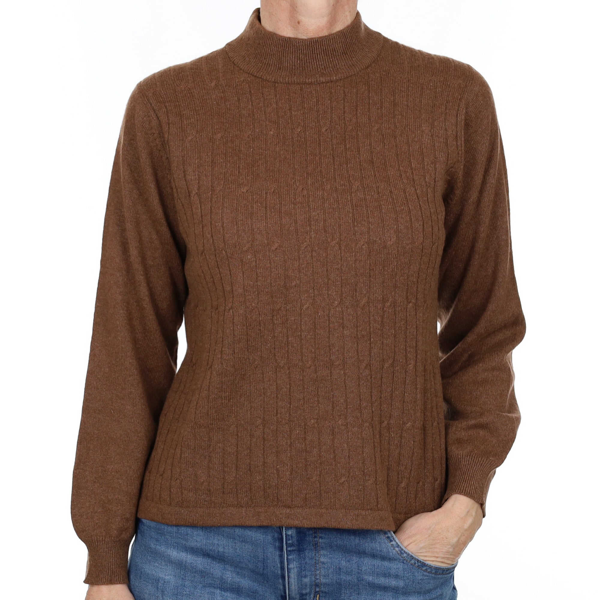 Walnut Brown Cashmere Turtle Neck Jumper Small