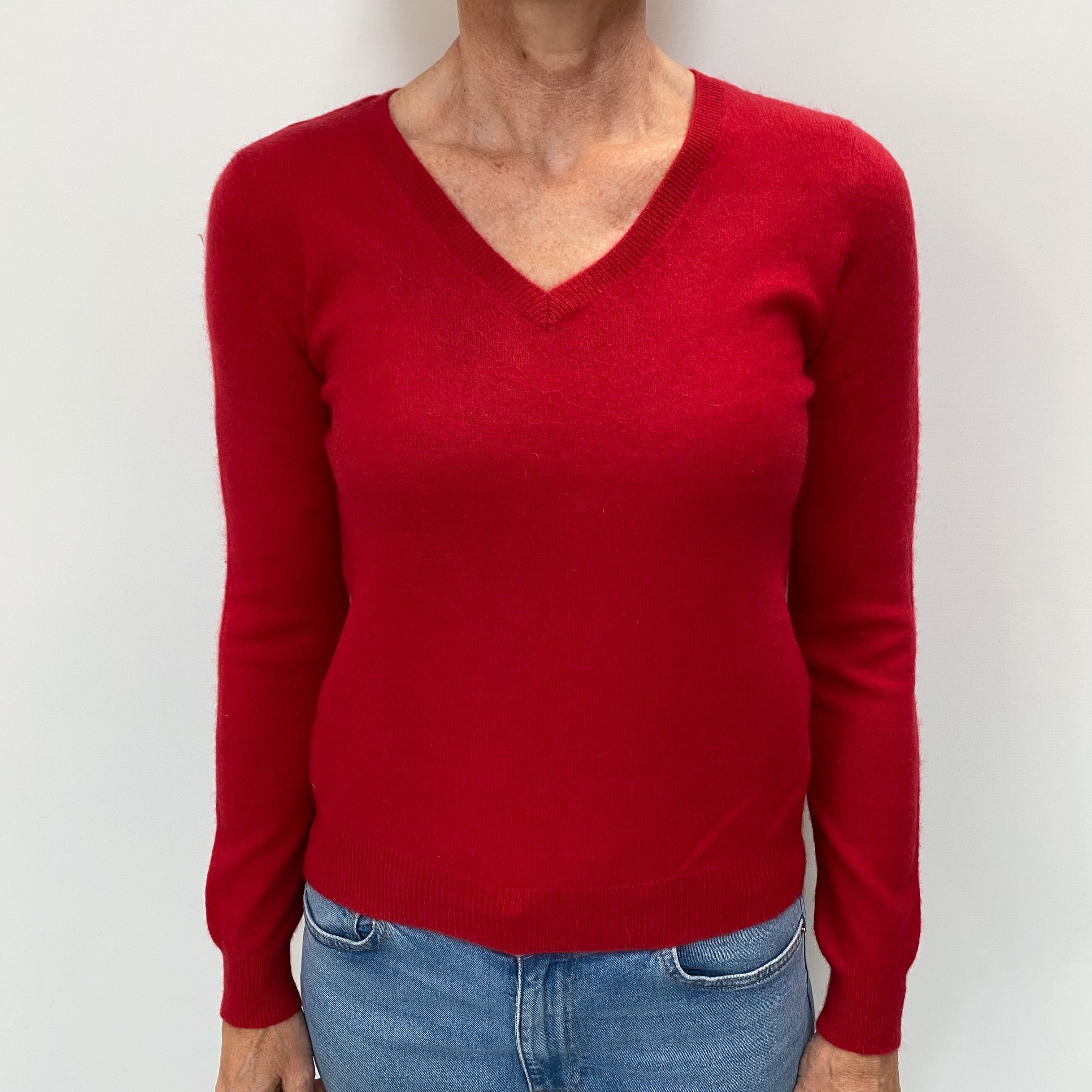 Berry Red Cashmere V Neck Jumper Small