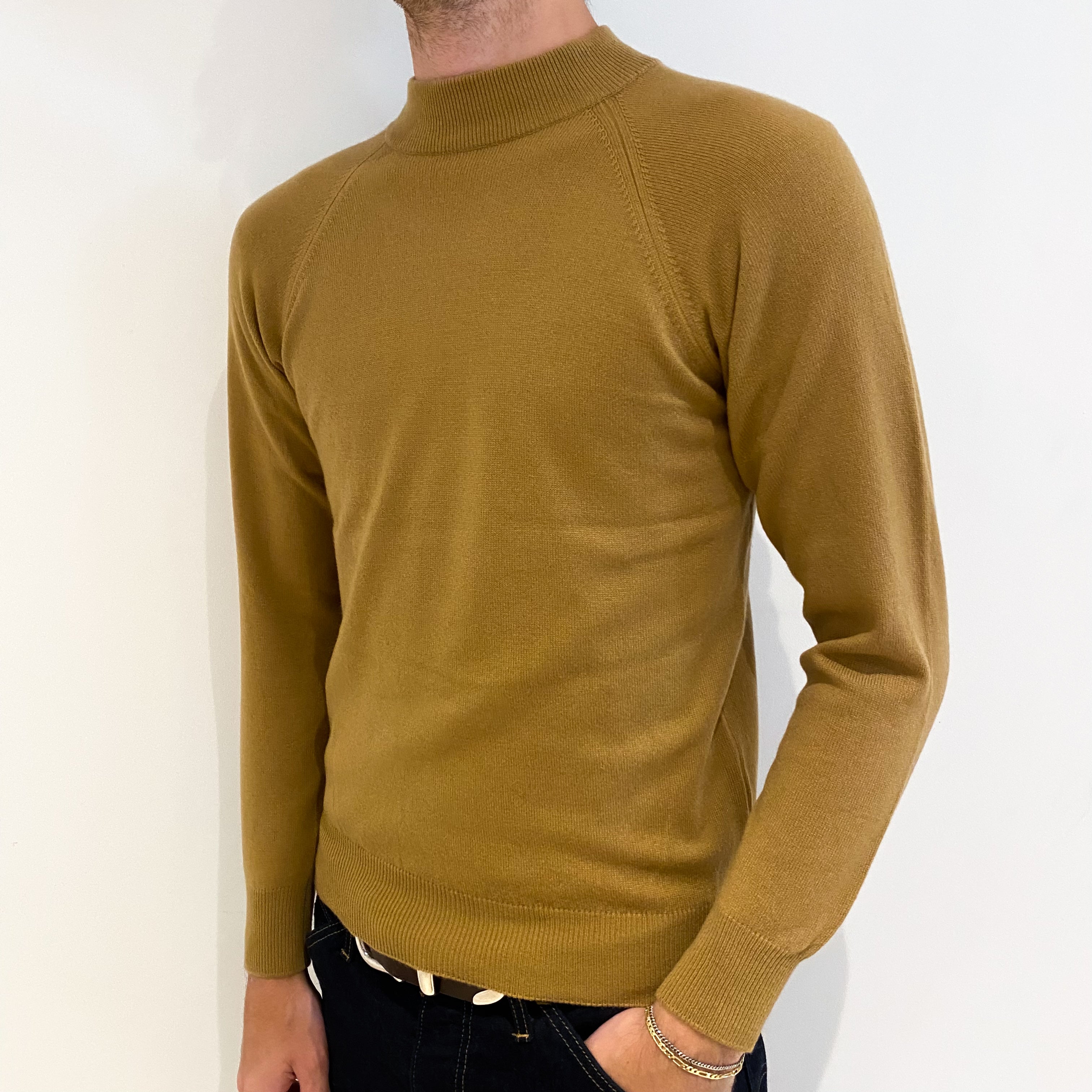 Men's Butterscotch Brown Cashmere Turtle Neck Jumper Medium
