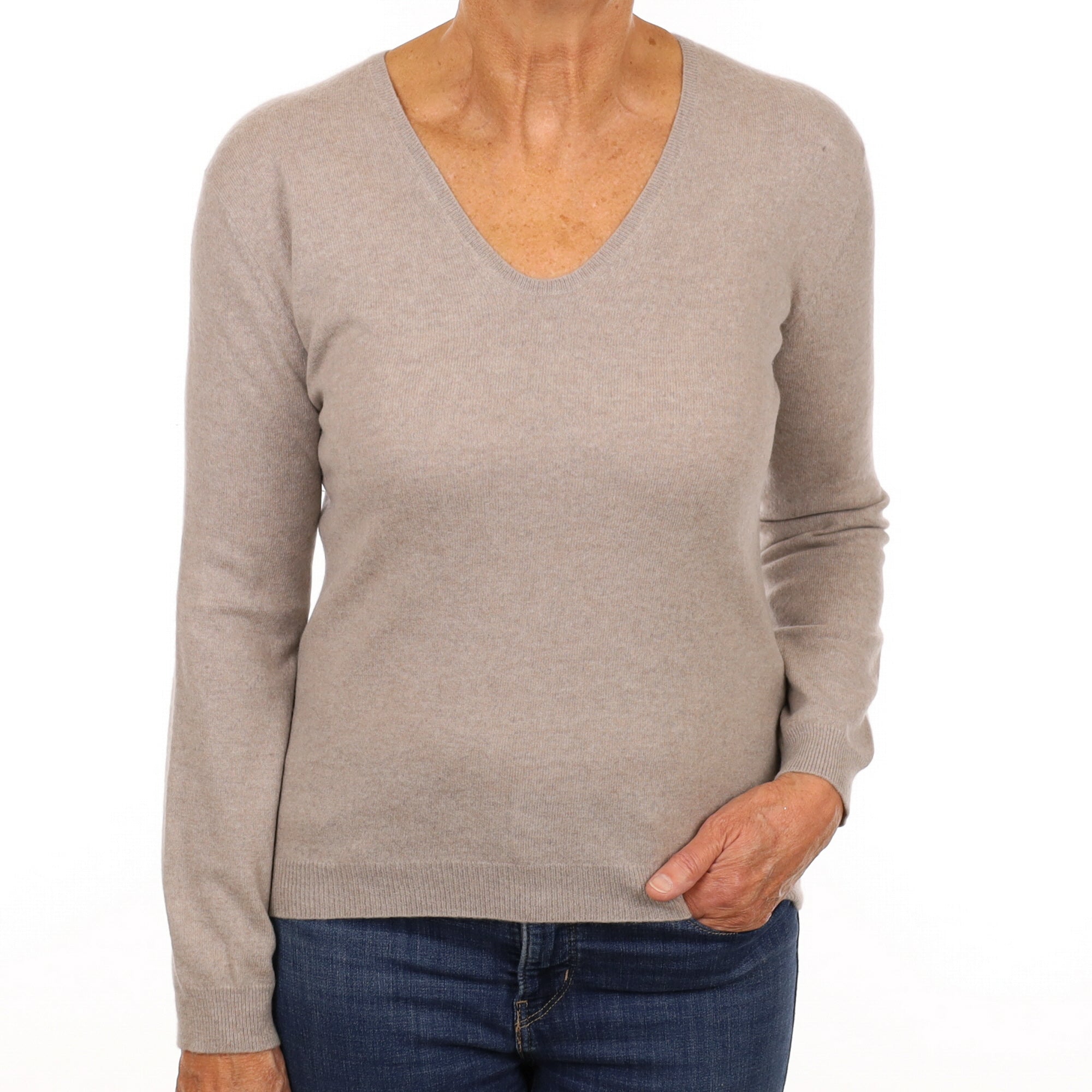 Dove Grey Cashmere V Neck Jumper Medium