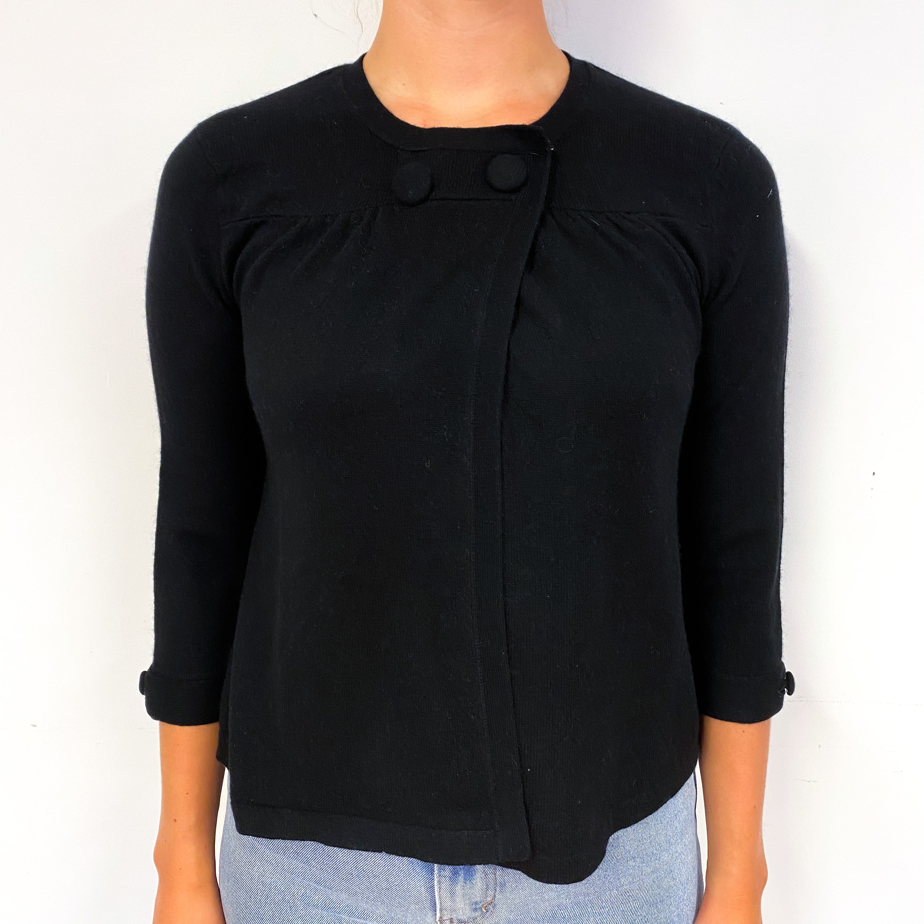 Black 3/4 Sleeved Cashmere Crew Neck Jumper Small