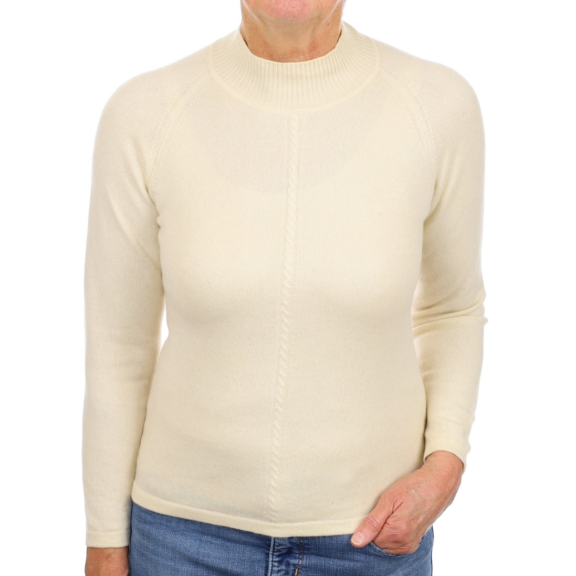 Vanilla Cream Cashmere Cable Detail Turtle Neck Jumper Medium