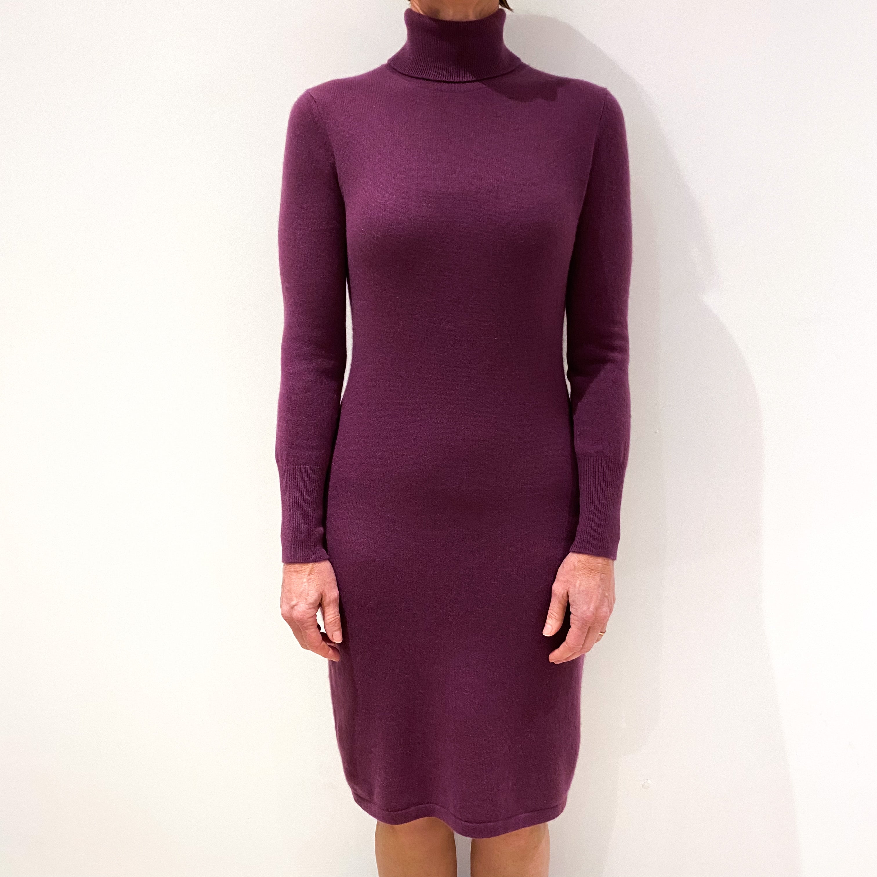 Plum Purple Cashmere Polo Neck Dress Small