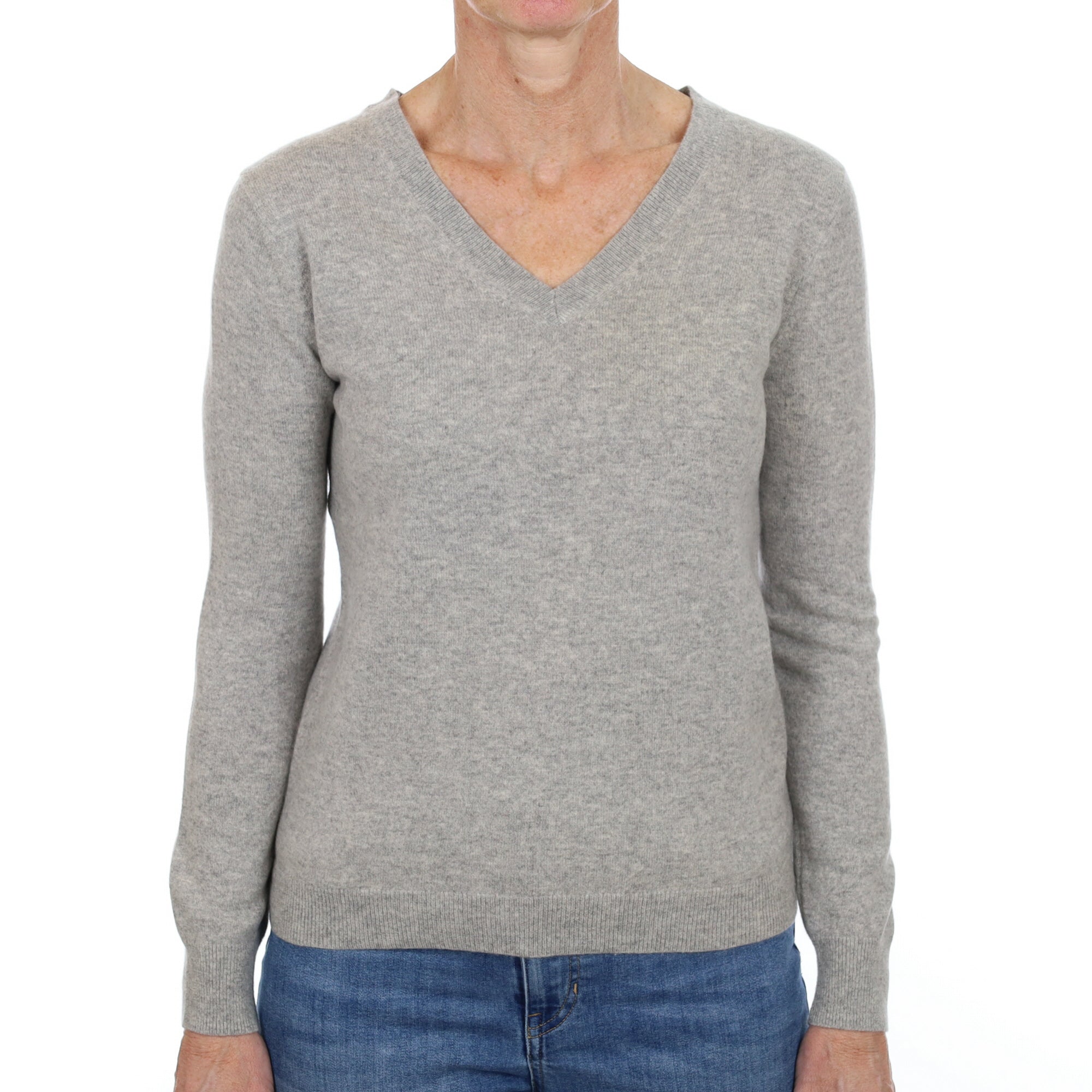 Smoke Grey Cashmere V Neck Jumper Small