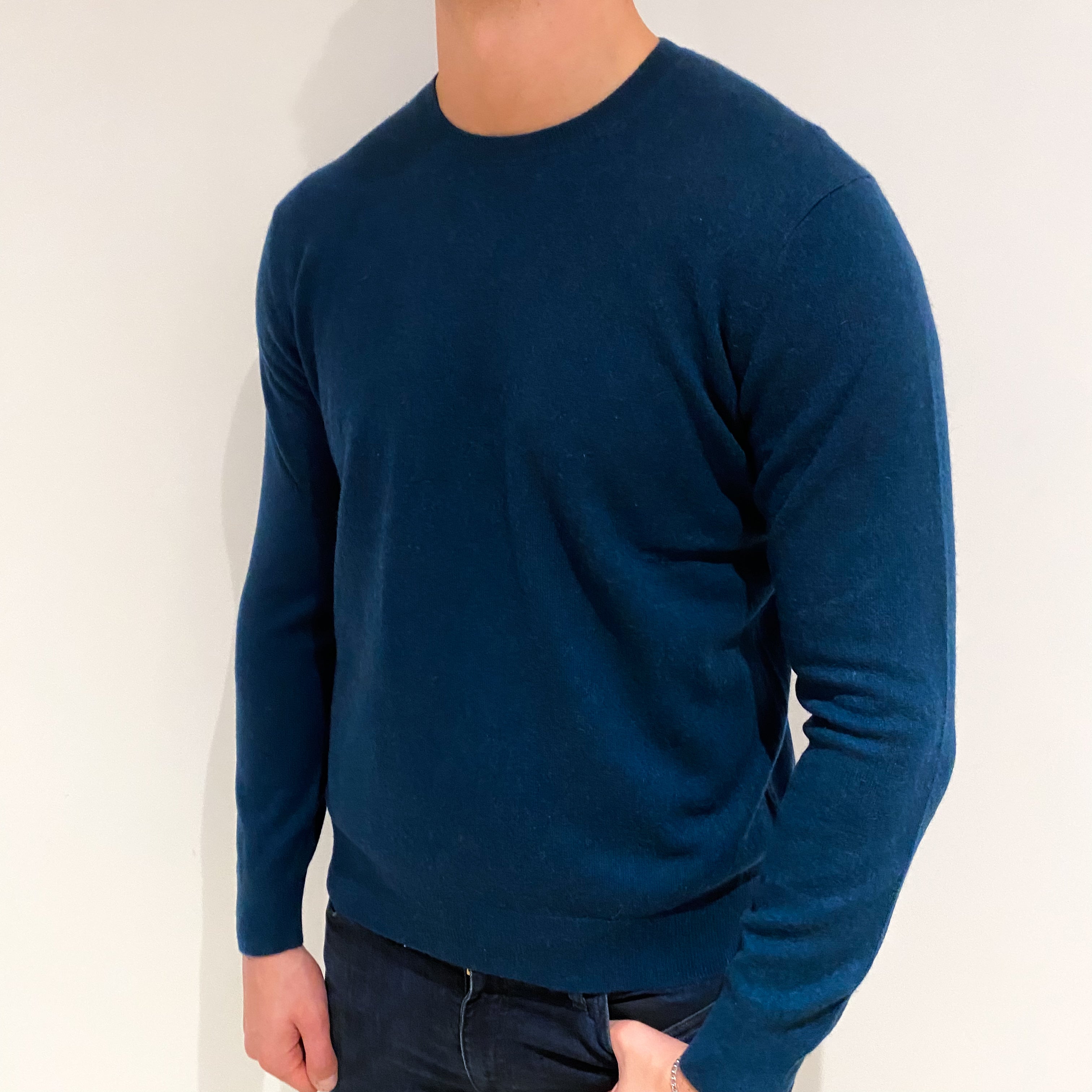 Men's Dark Spruce Green Cashmere Crew Neck Jumper XL