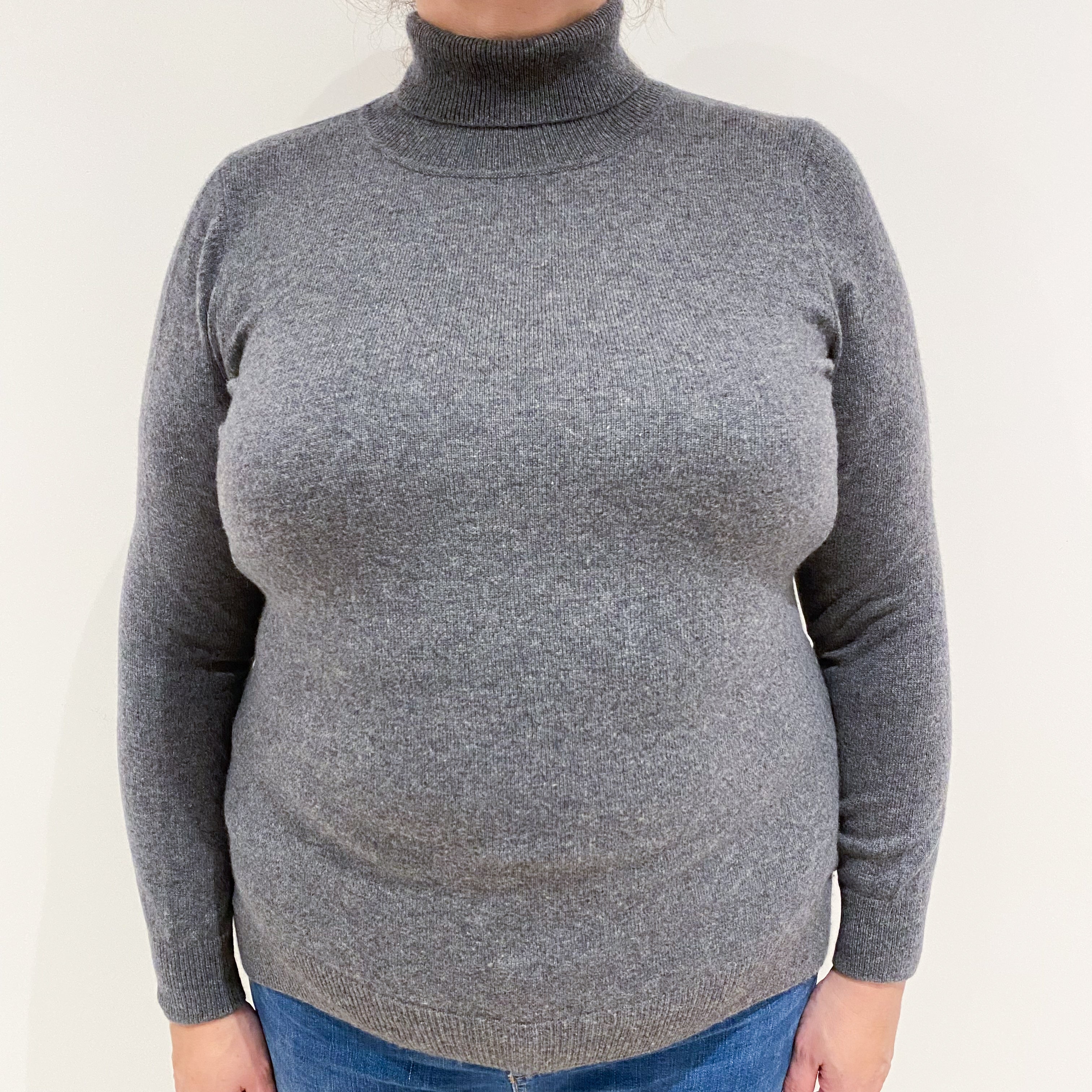 Slate Grey Cashmere Polo Neck Jumper Extra Large