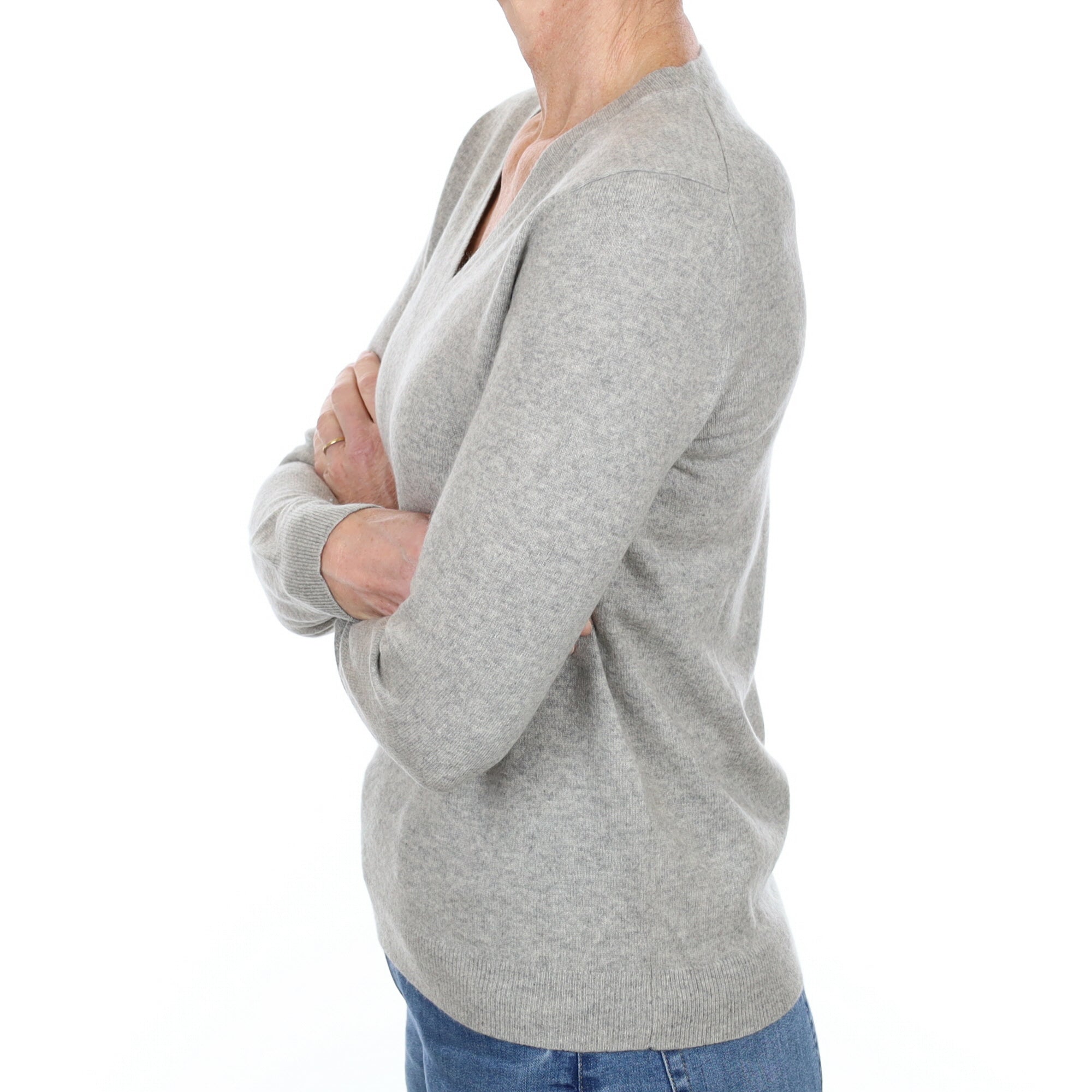 Smoke Grey Cashmere V Neck Jumper Small