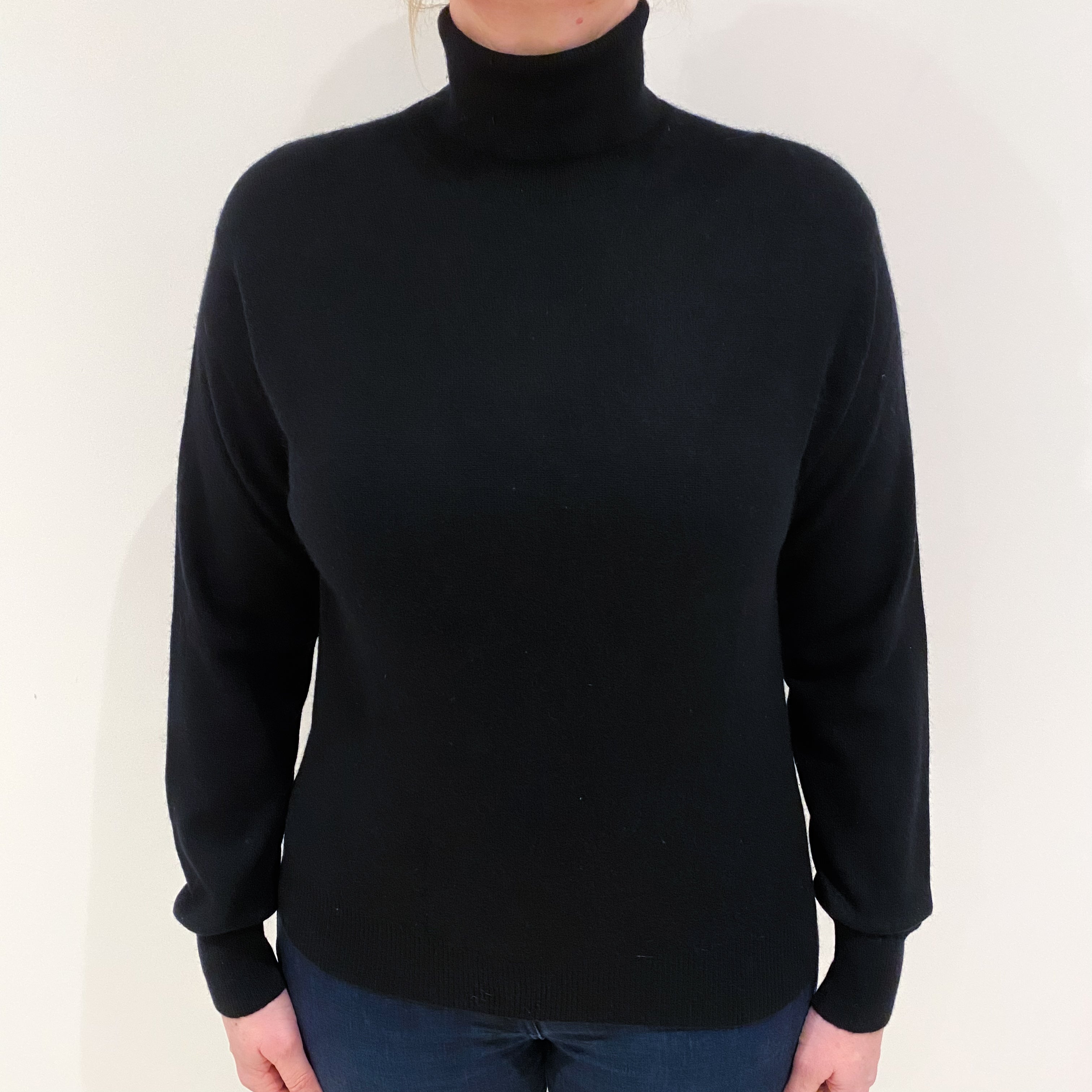 Black Cashmere Polo Neck Jumper Large