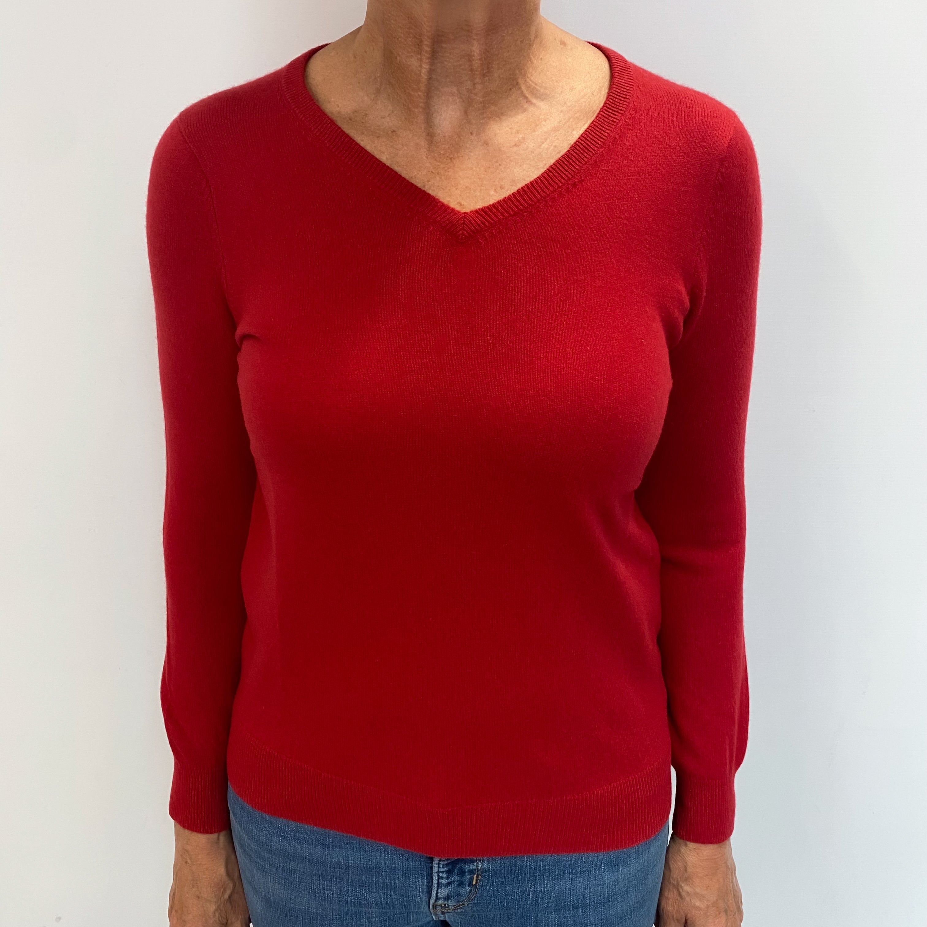 Scarlet Red Cashmere V Neck Jumper Medium