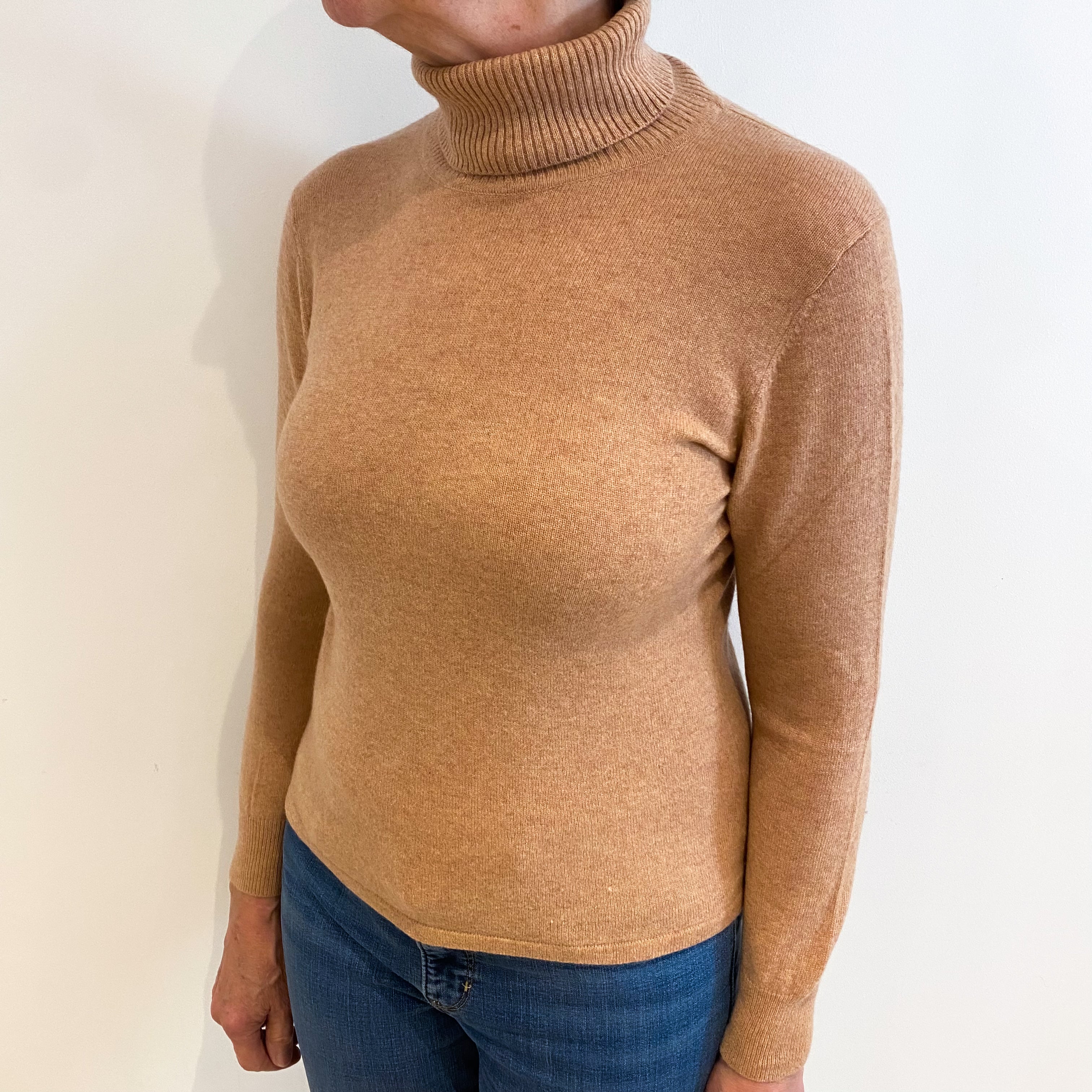 Caramel Brown Cashmere Polo Neck Jumper Medium