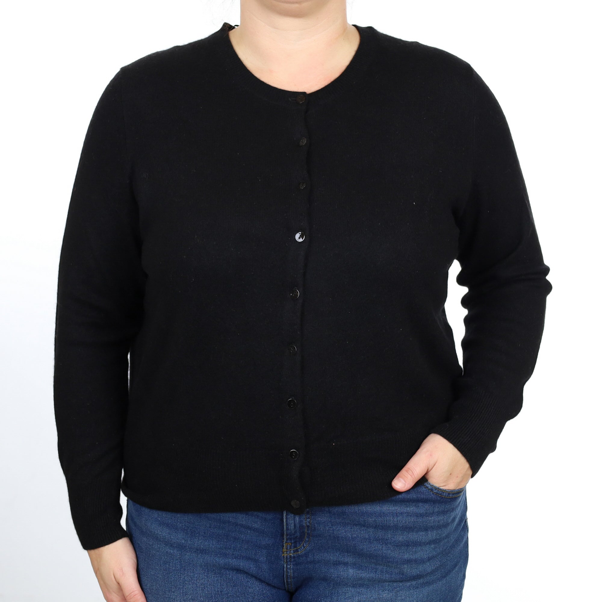 Black Cashmere Crew Neck Cardigan Large