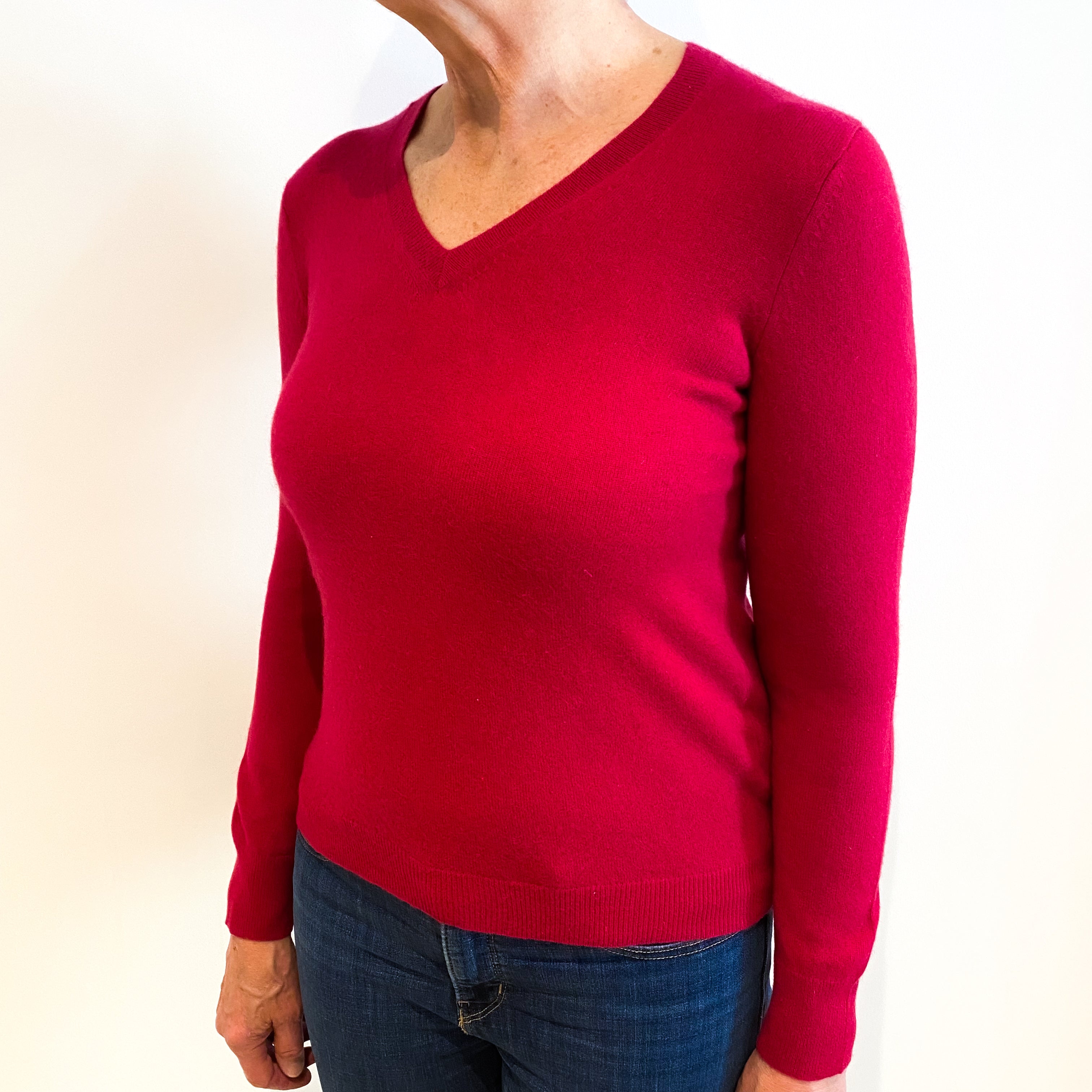 Cherry Pink Cashmere V Neck Jumper Medium