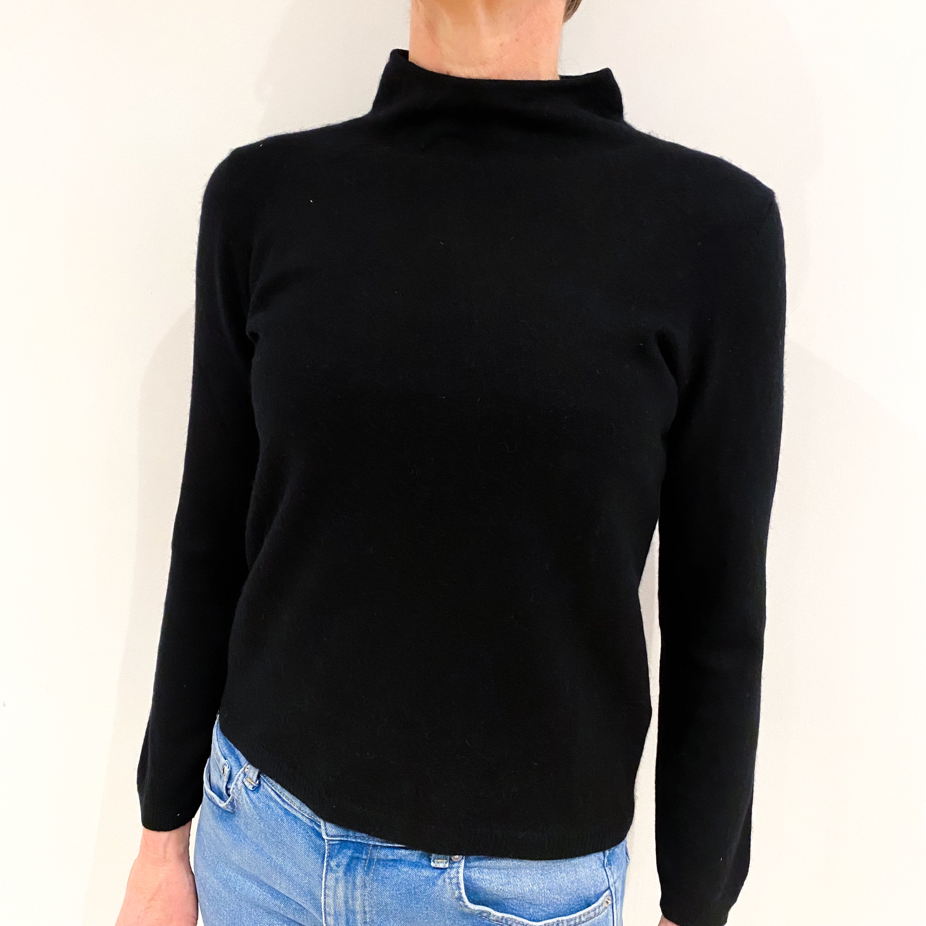 Black Cashmere Funnel Neck Jumper Small