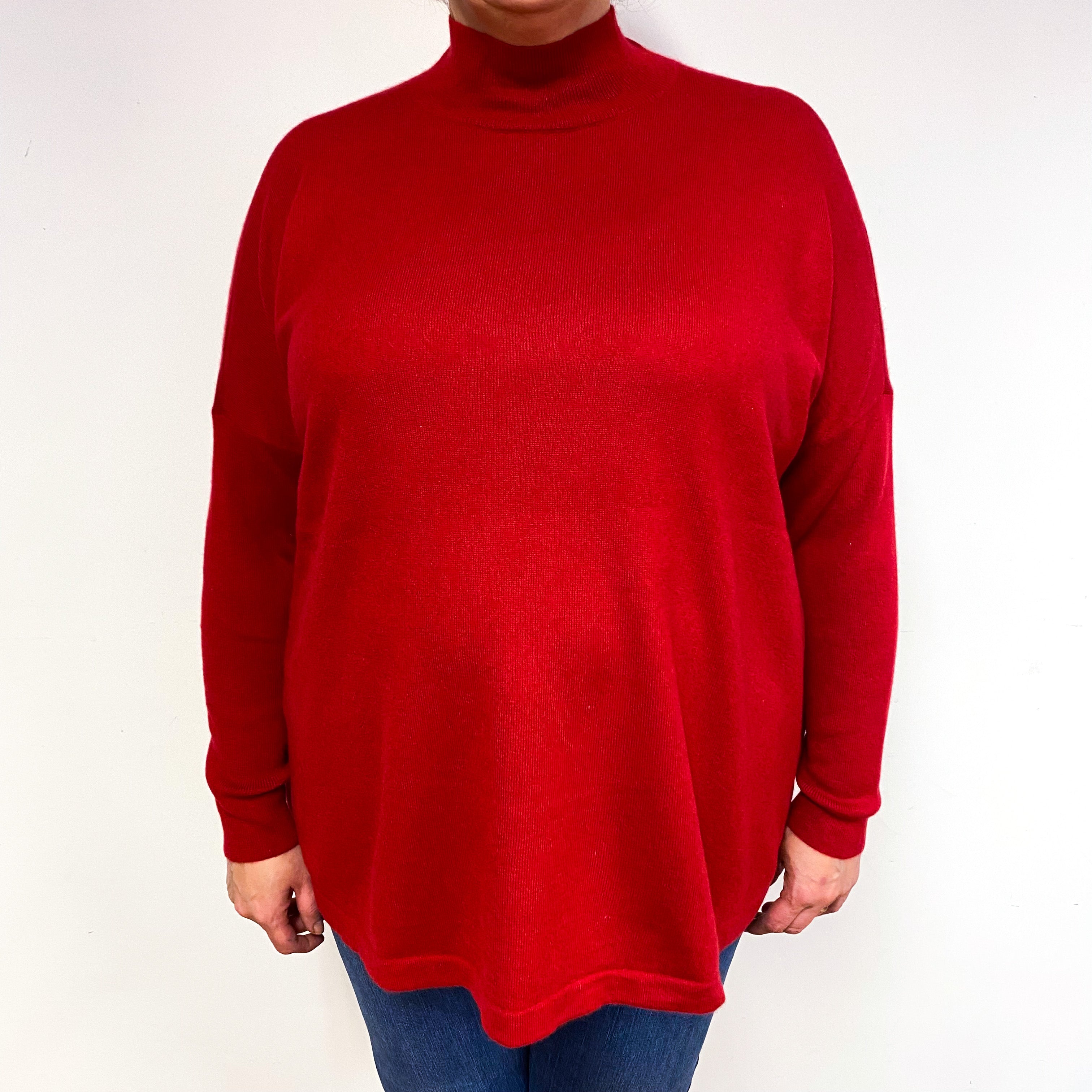 Post Box Red Cashmere Turtle Neck Tunic Jumper Extra Extra Large