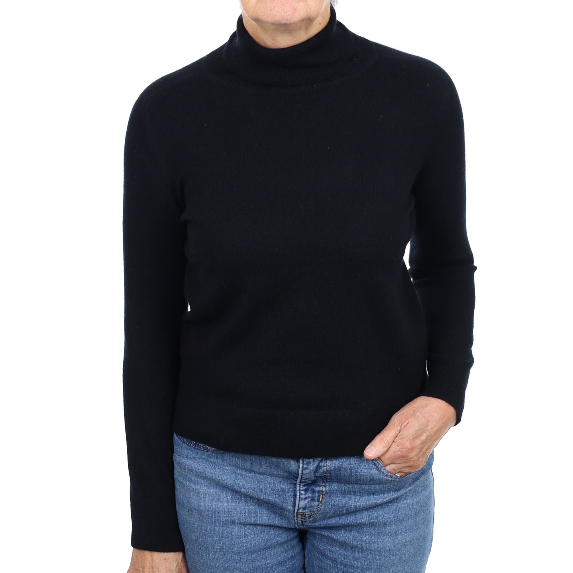 Black Cashmere Polo Neck Jumper Medium