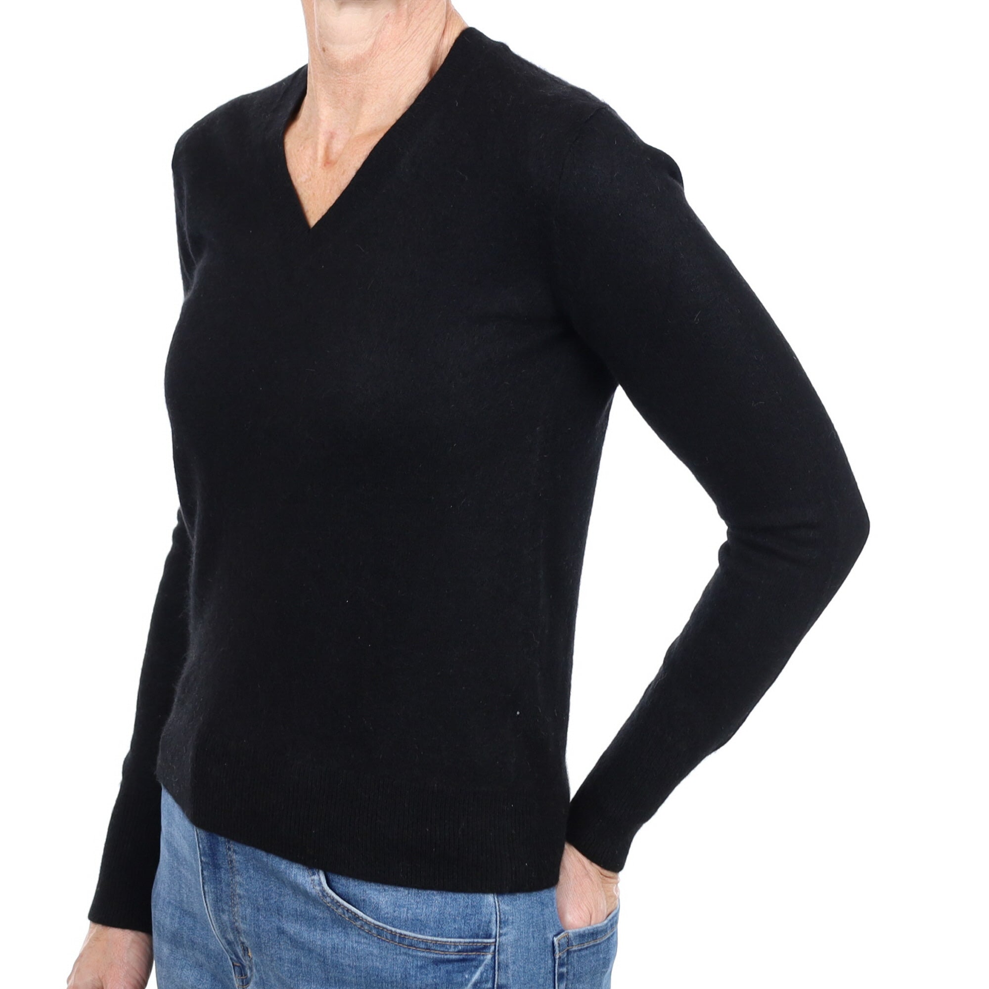 Black Cashmere V Neck Jumper Small