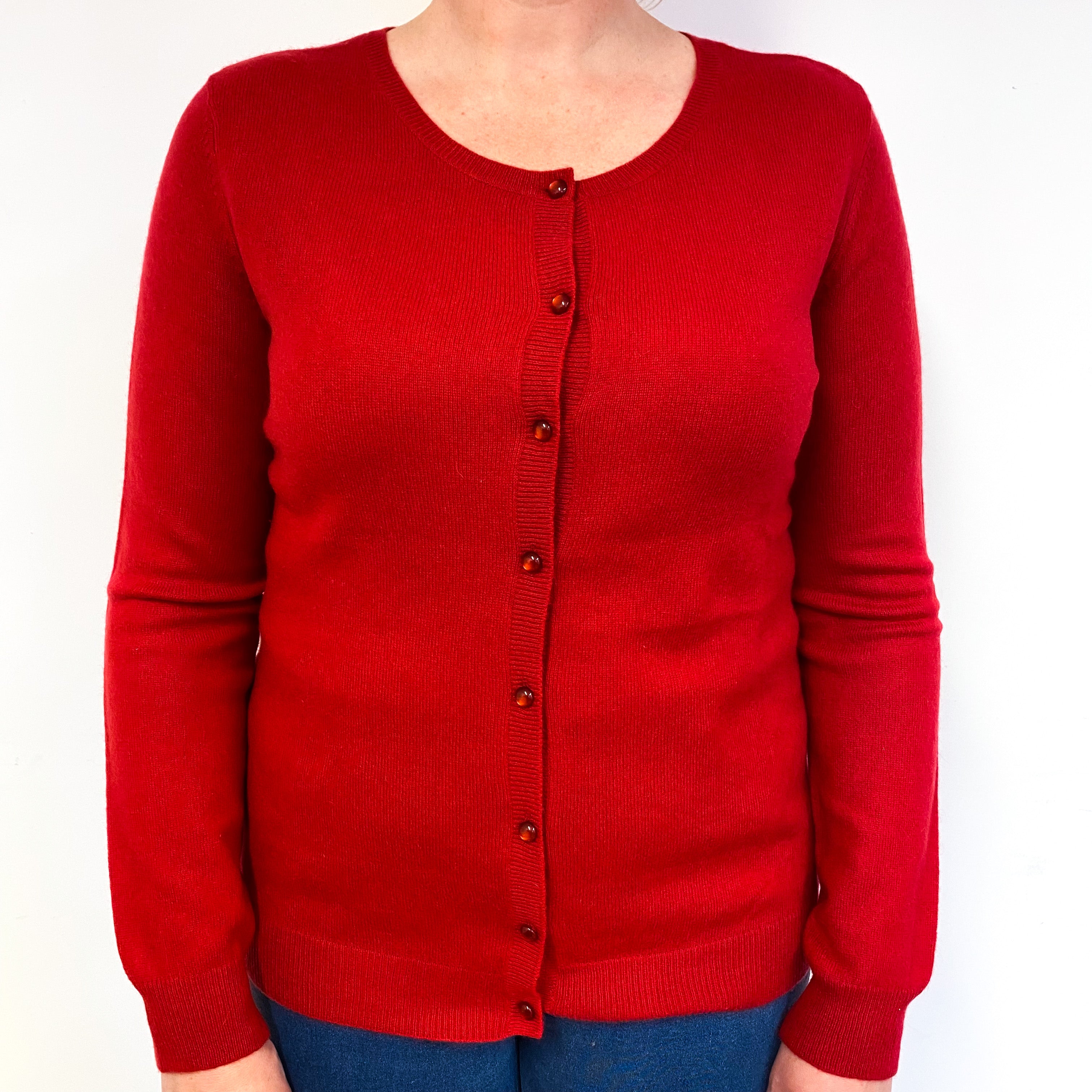 Post Box Red Cashmere Crew Neck Cardigan Large