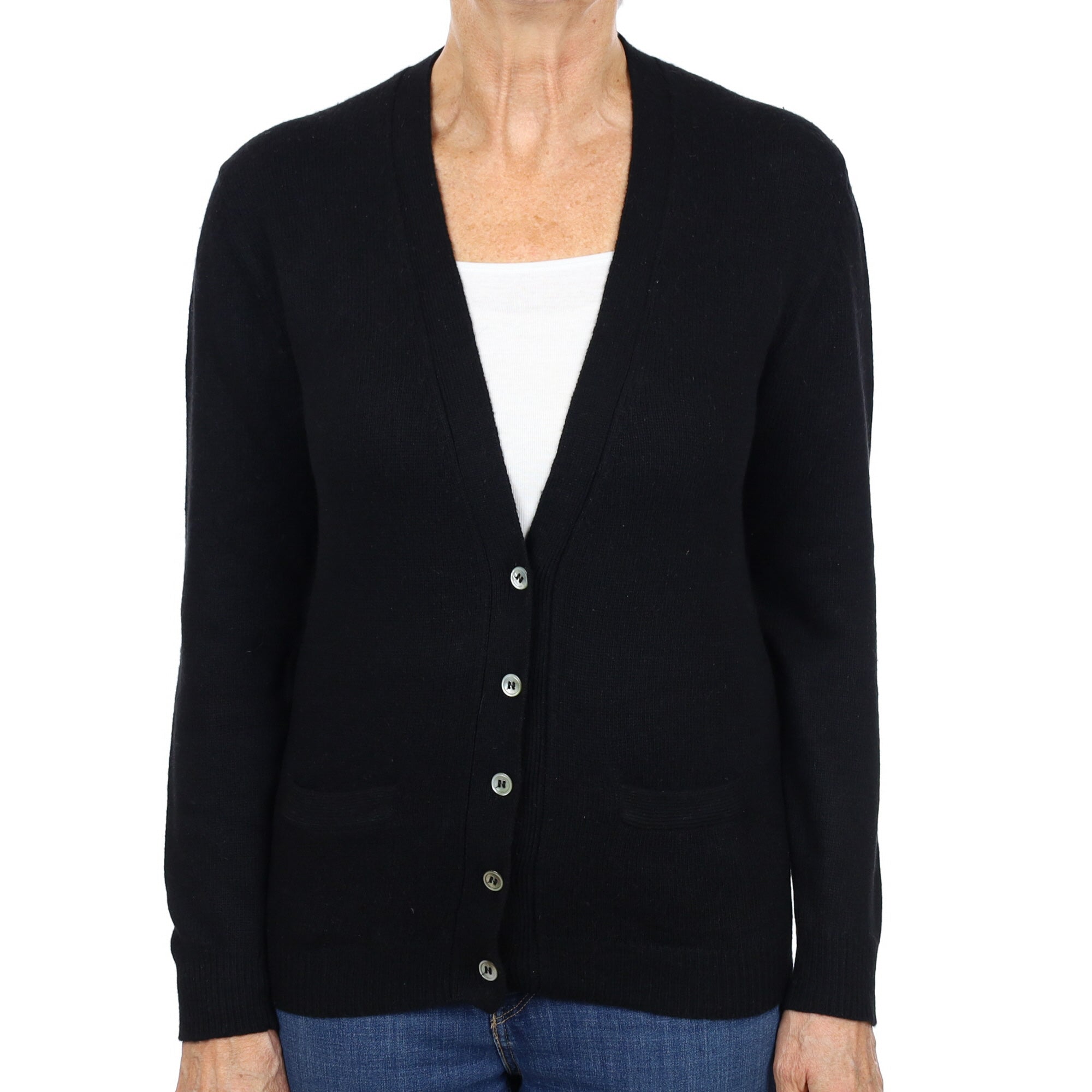 Black Cashmere V Neck Cardigan Medium