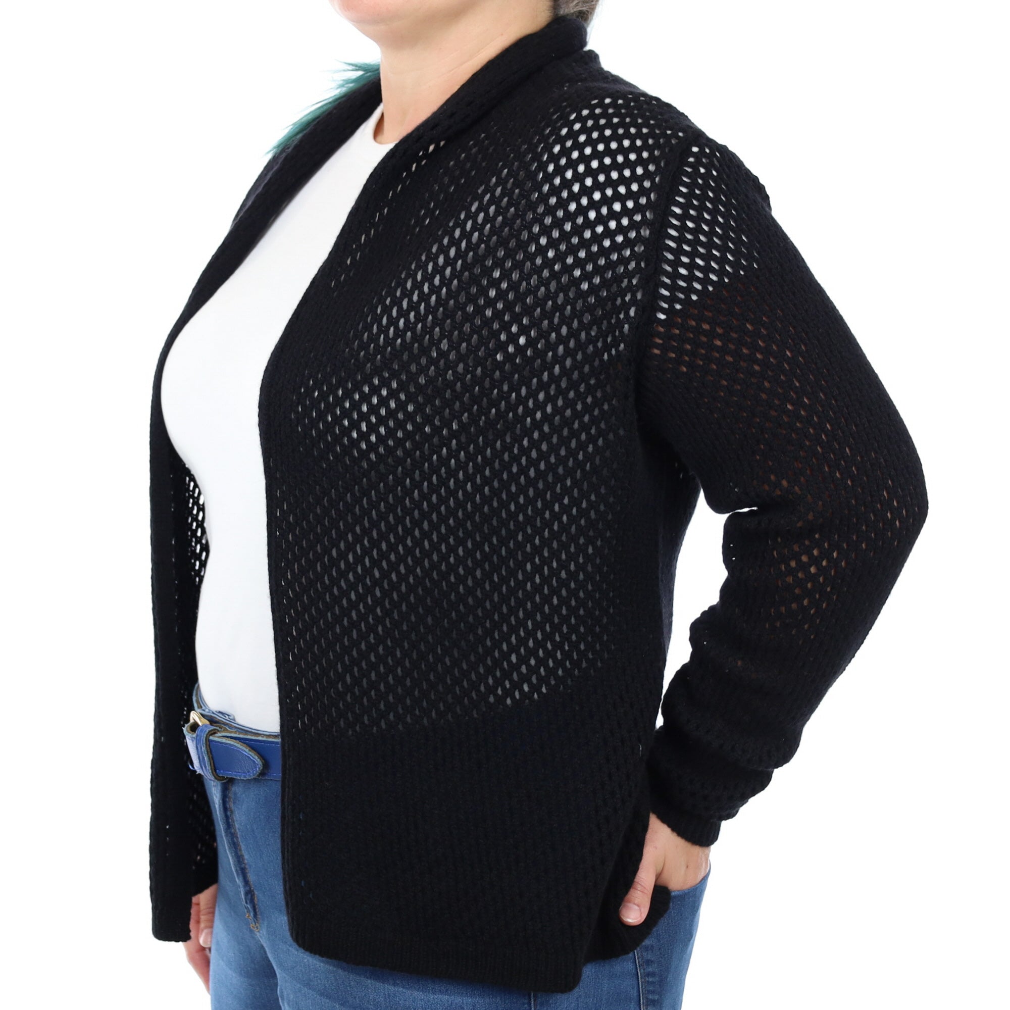 Brand New Scottish Black Cashmere Fish Net Cardigan Large