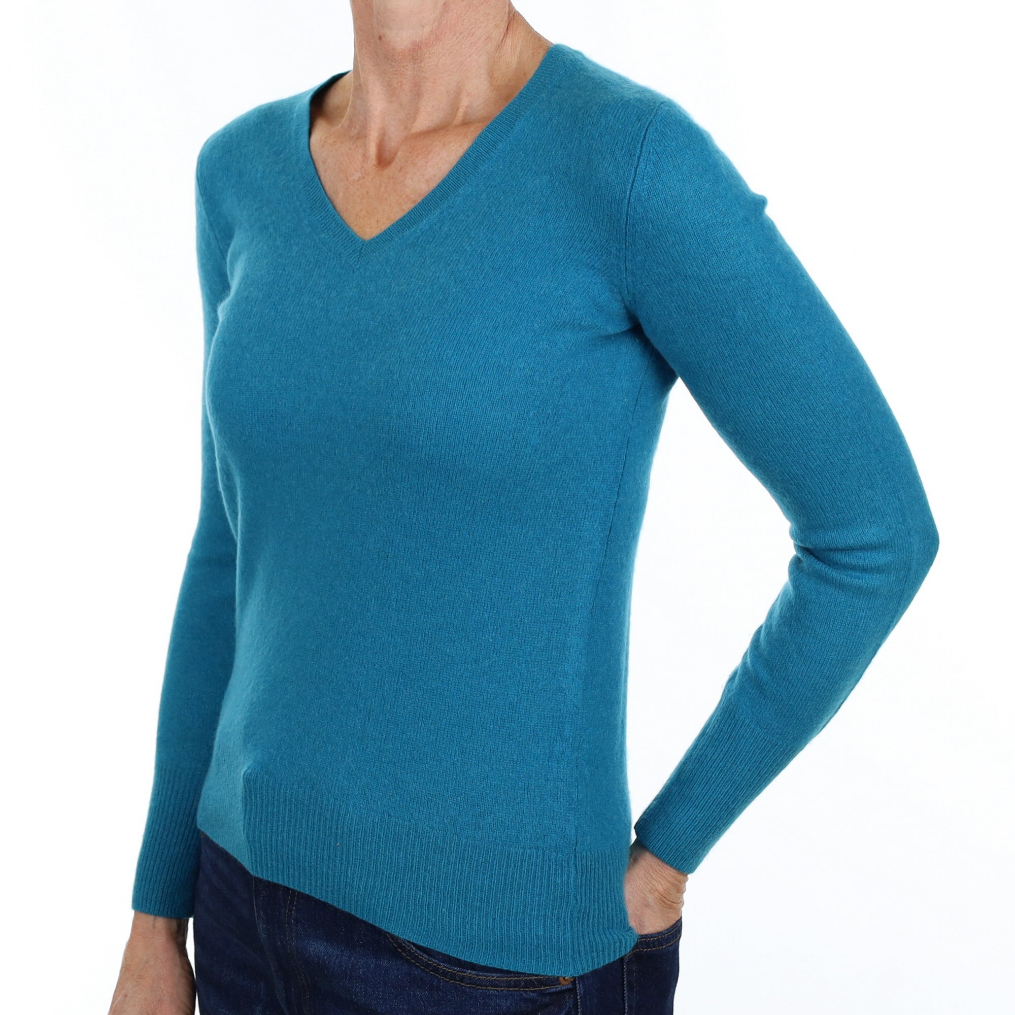 Turquoise Blue Cashmere V Neck Jumper Small