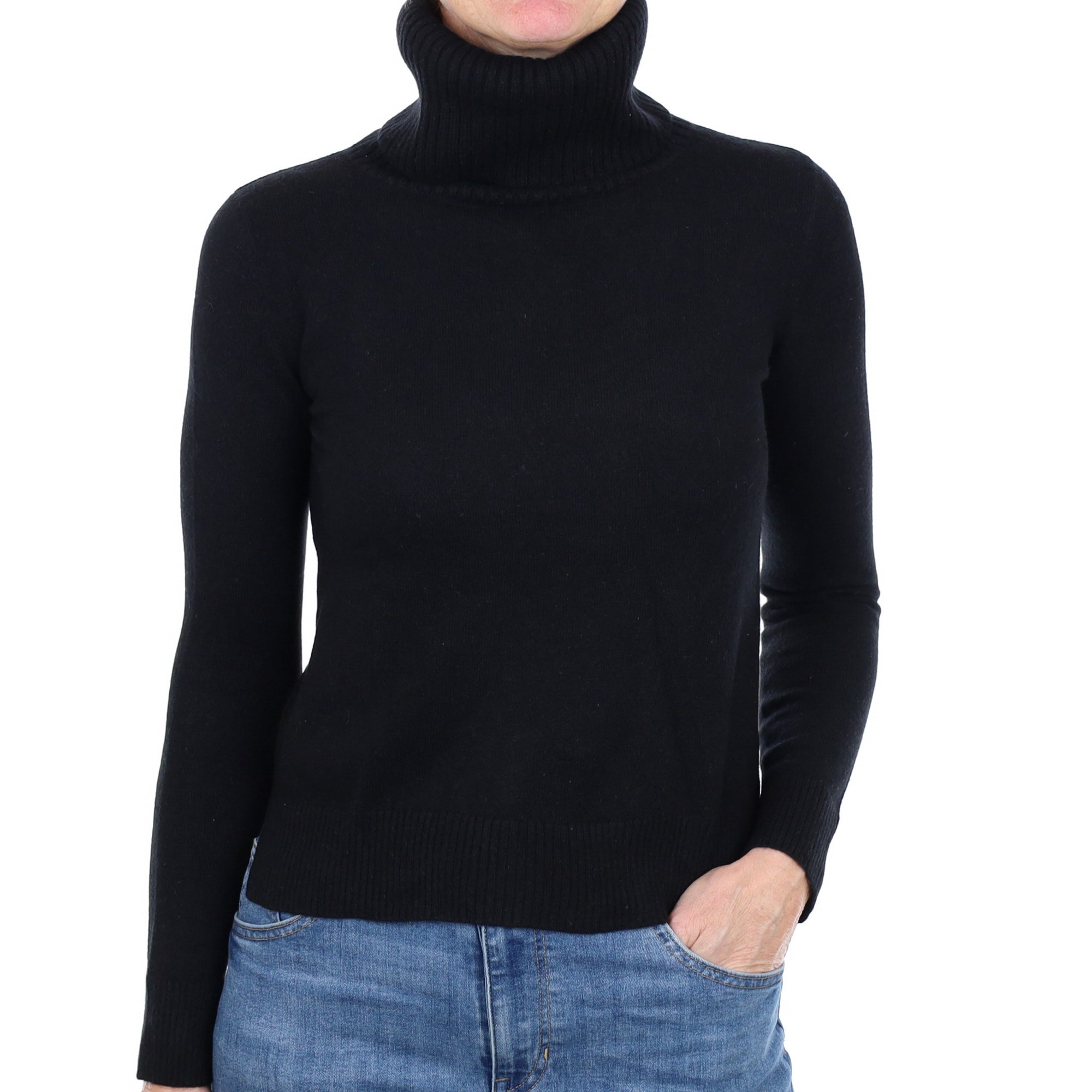 Black Cashmere Polo Neck Jumper Small