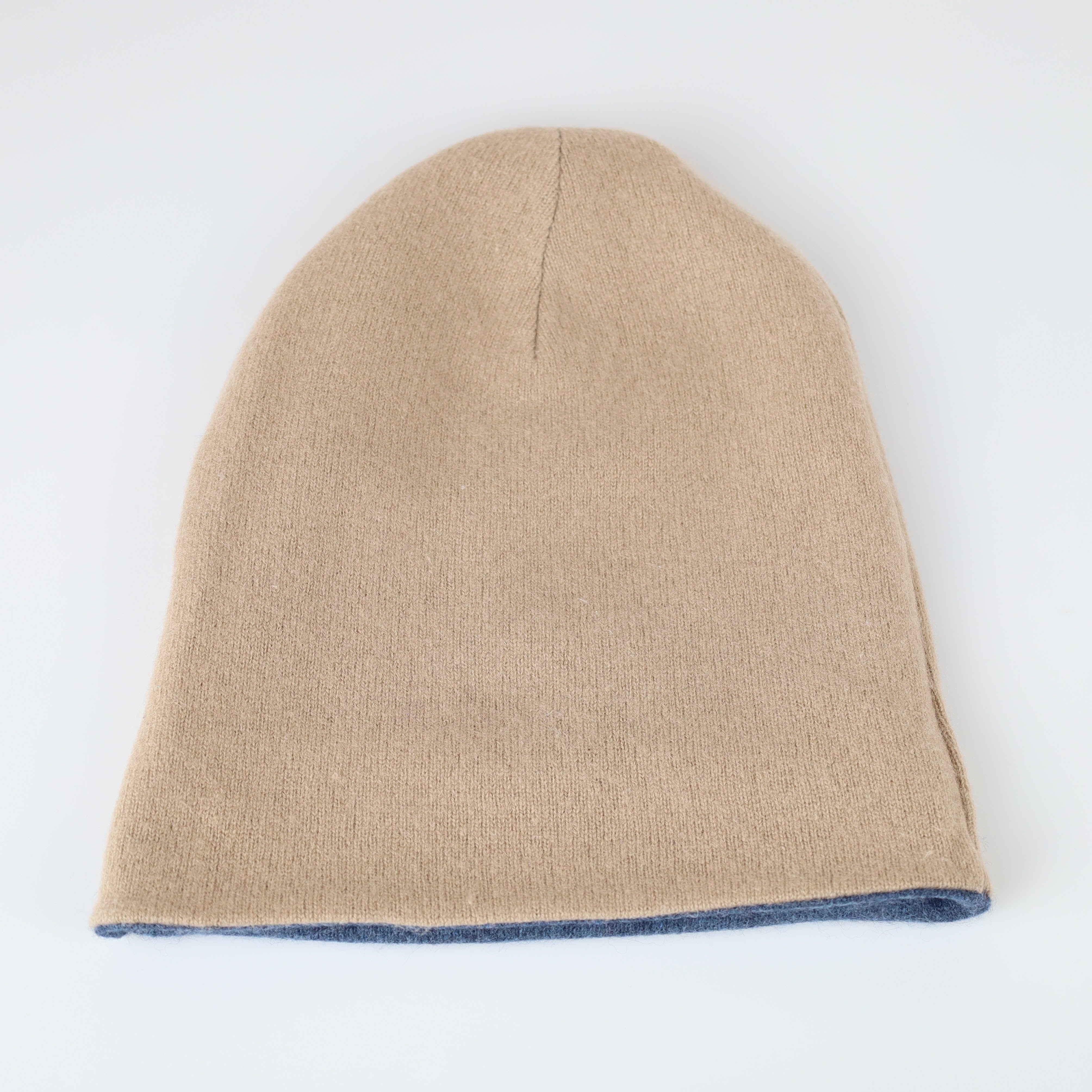 Men’s Navy Blue and Camel Cashmere Beanie Hat