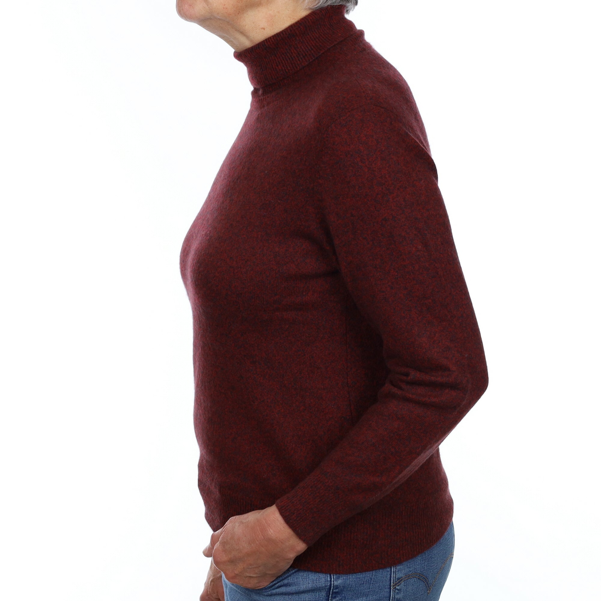 Wine Red Marl Cashmere Polo Neck Jumper Medium