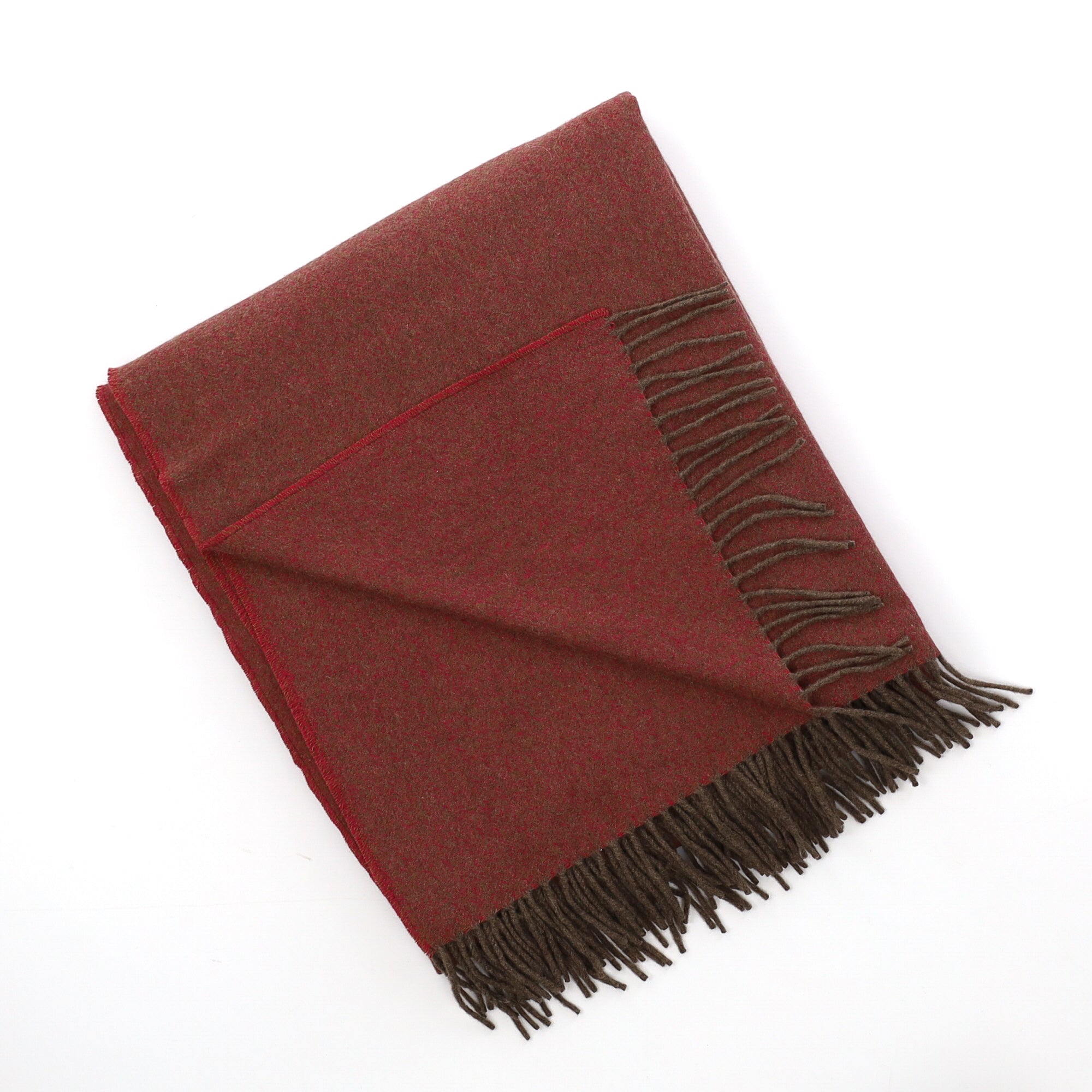 Brand New English Red and Mocha Marl Luxury Woven Cashmere Blanket