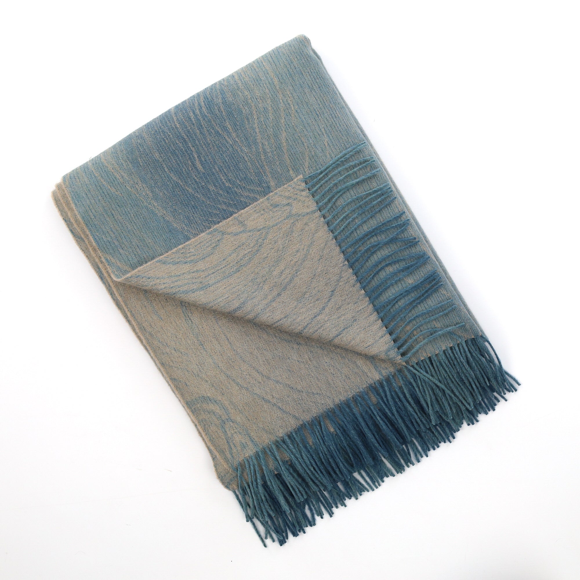 Brand New English Teal Ripple Effect Luxury Woven Cashmere Blanket