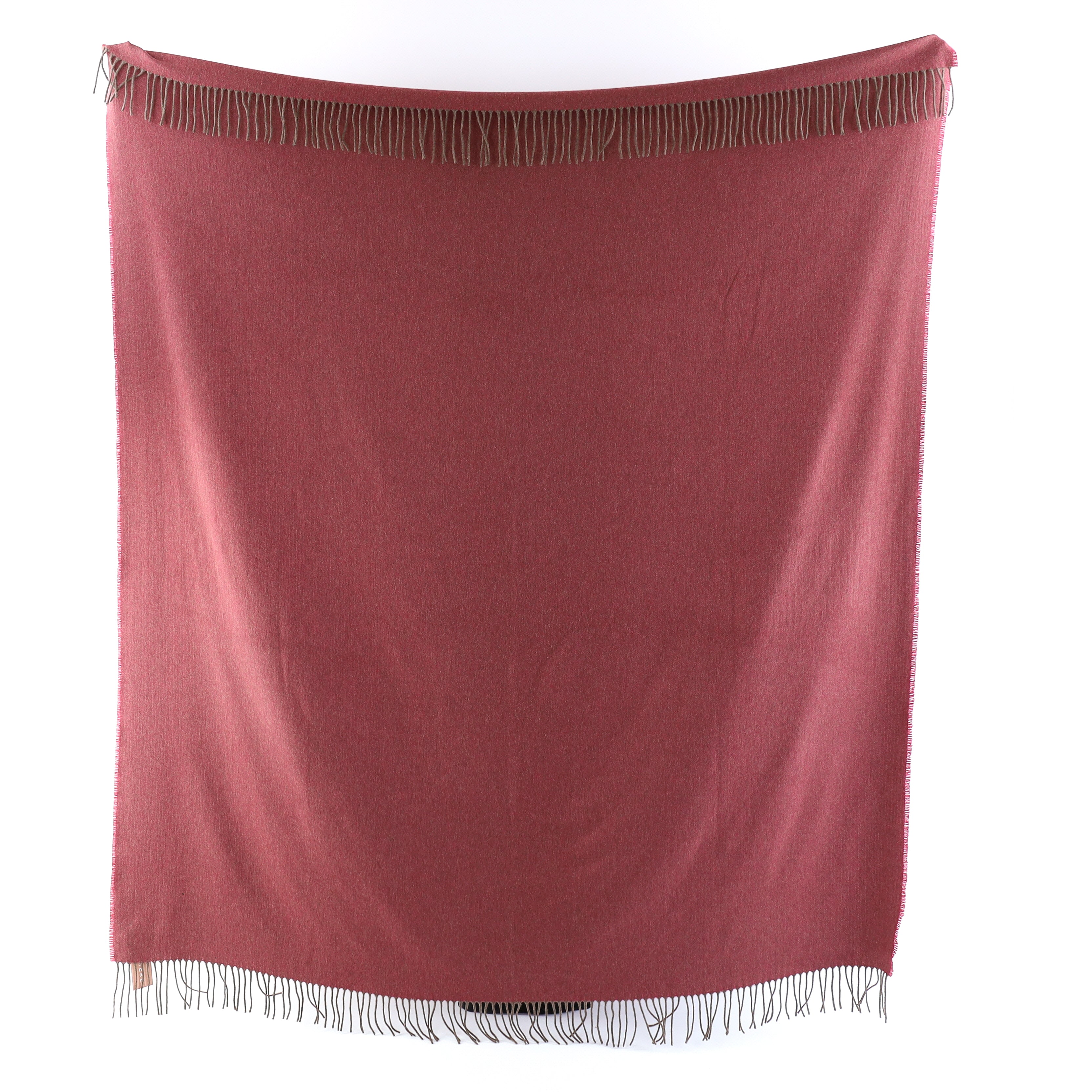 Brand New English Cherry Pink and Mocha Herringbone Luxury Woven Cashmere Blanket