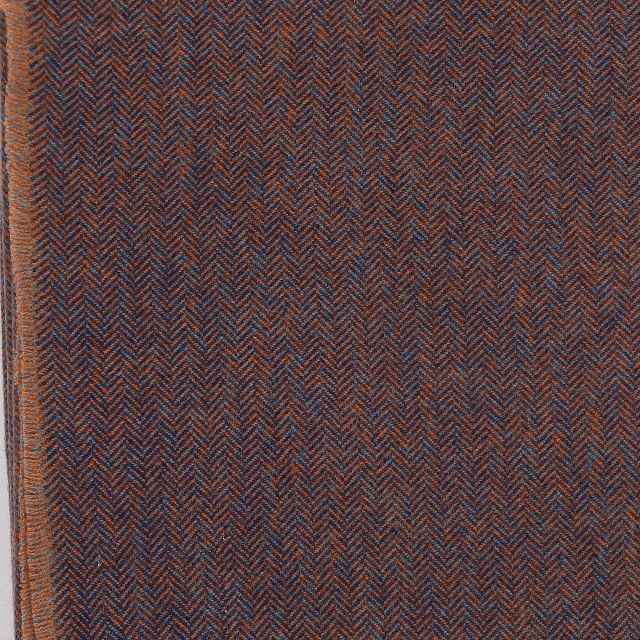 Brand New English Tangerine and Navy Herringbone Luxury Woven Cashmere Blanket