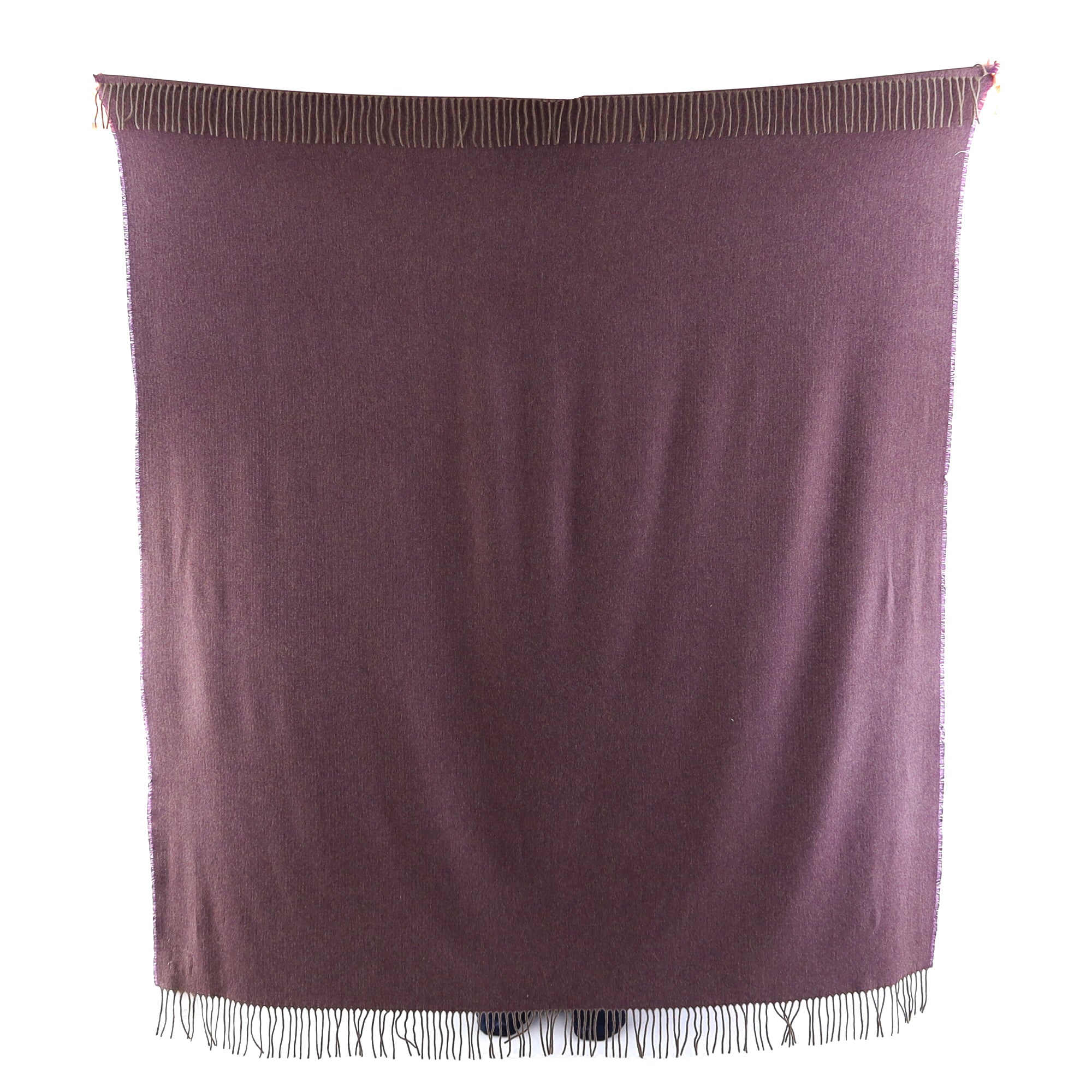 Brand New English Blueberry and Mocha Herringbone Luxury Woven Cashmere Blanket