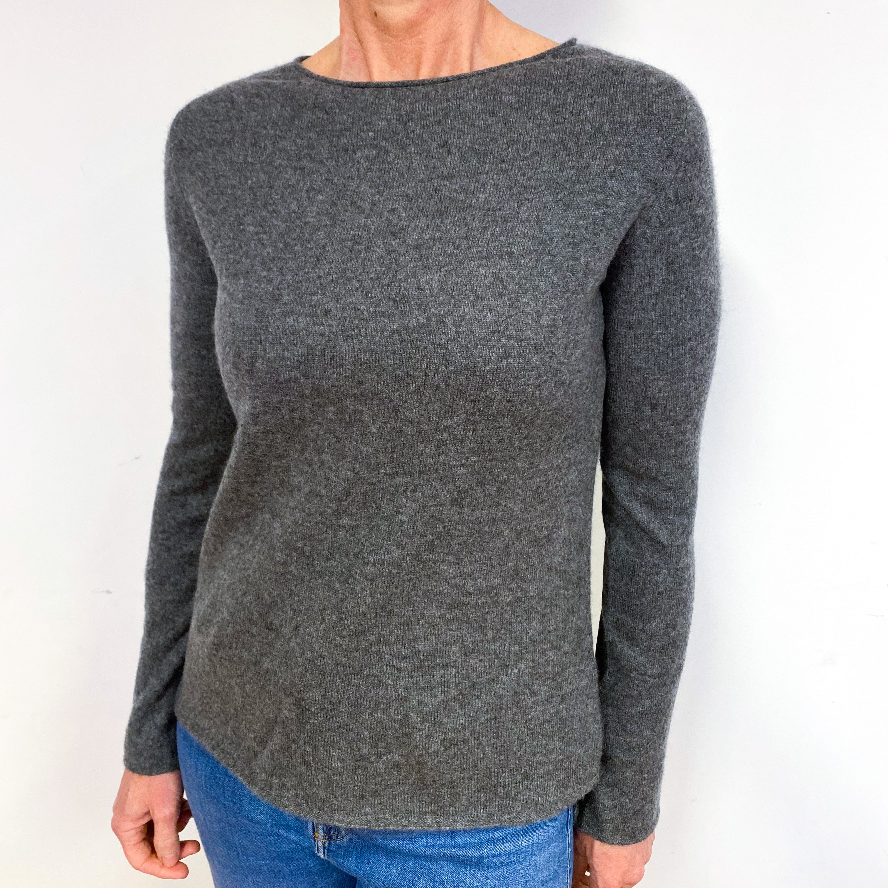 Slate Grey Cashmere Crew Neck Jumper Medium