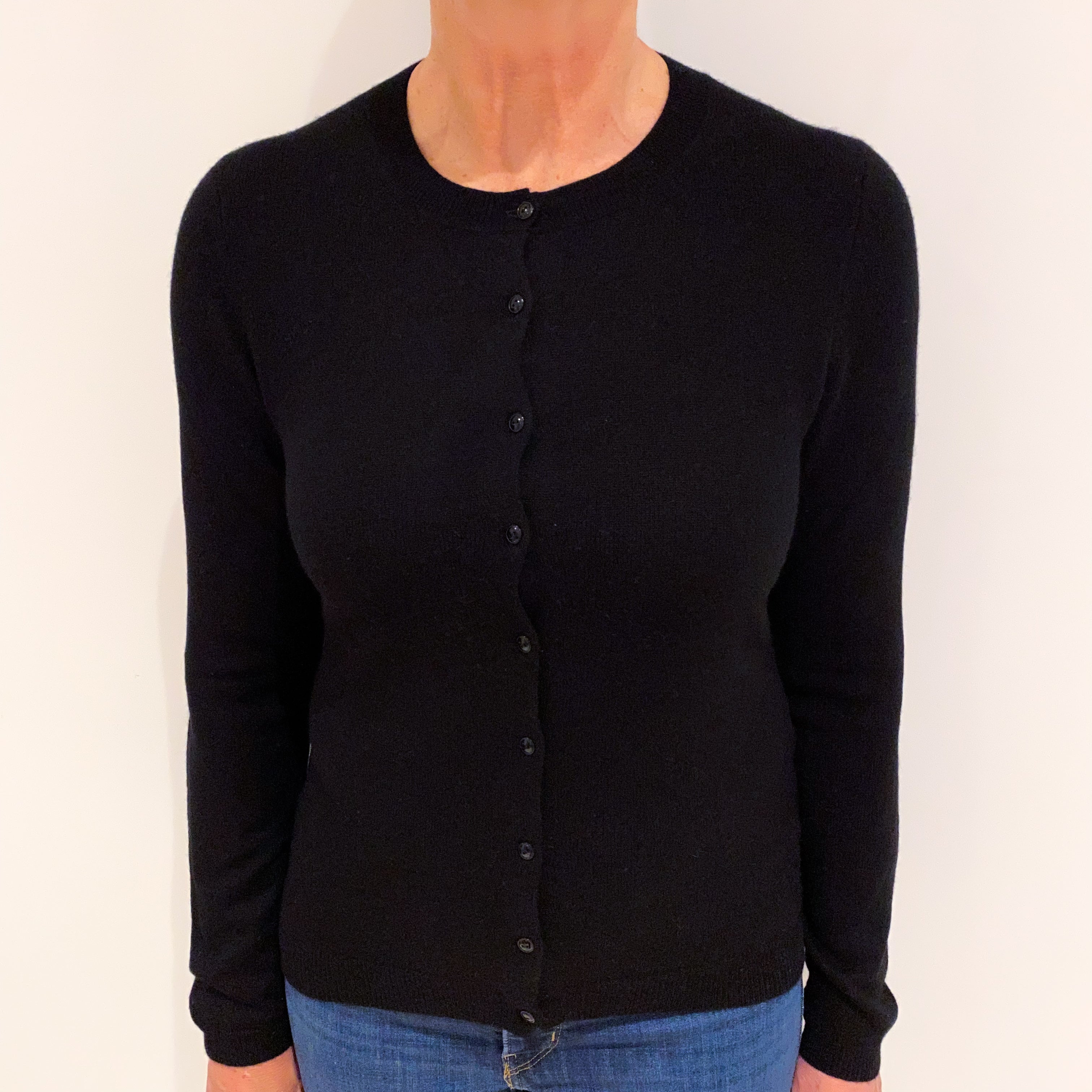 Black Cashmere Crew Neck Cardigan Medium