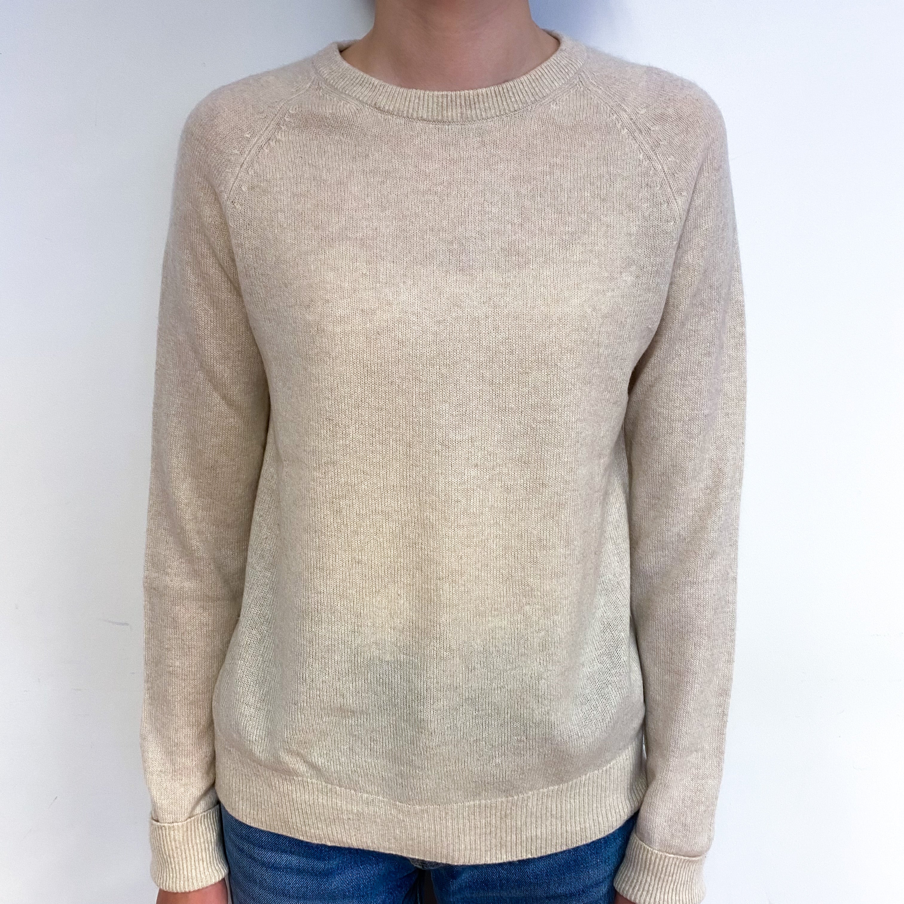 Oatmeal Beige Cashmere Crew Neck Jumper Extra Small