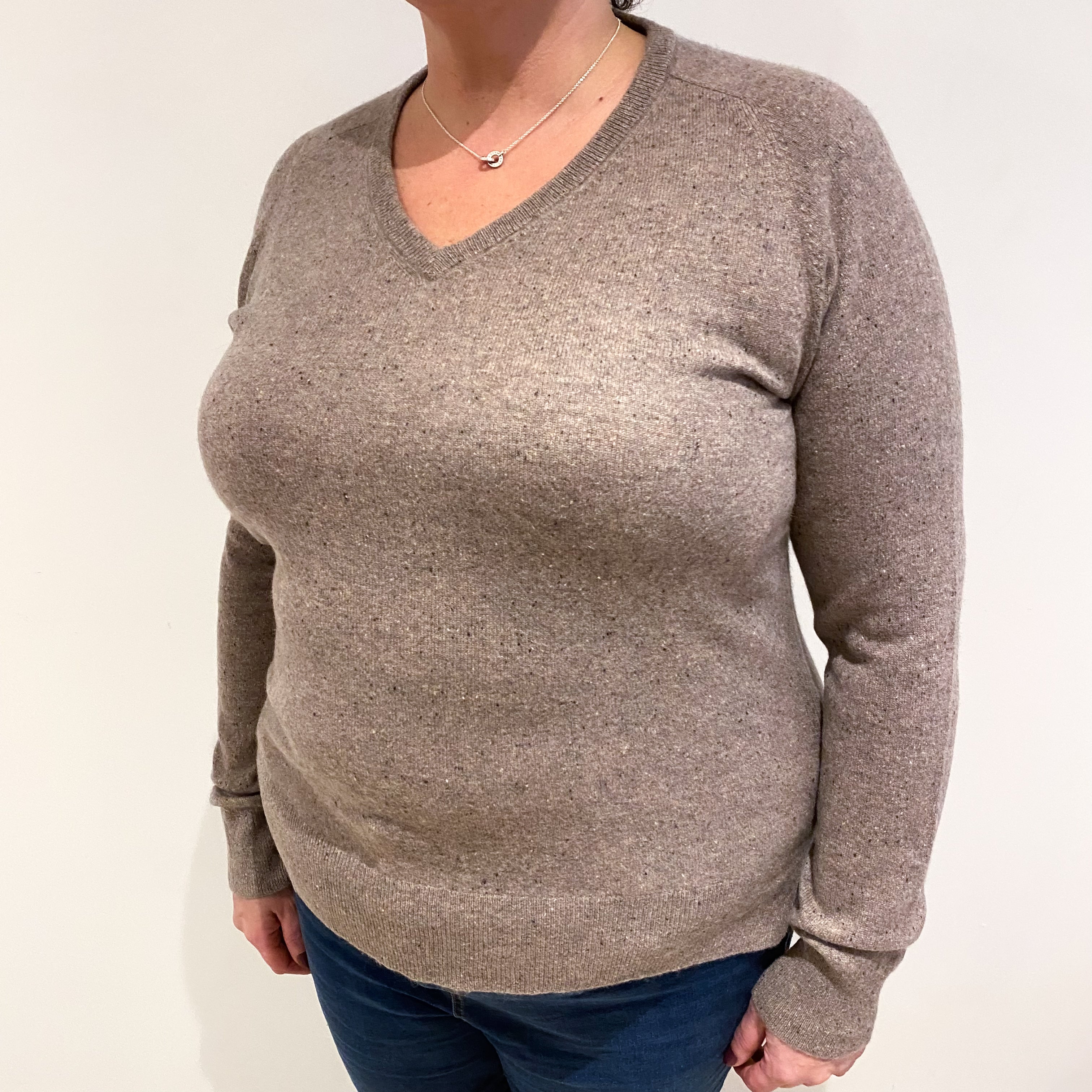 Mocha Brown Cashmere V Neck Jumper Extra Large