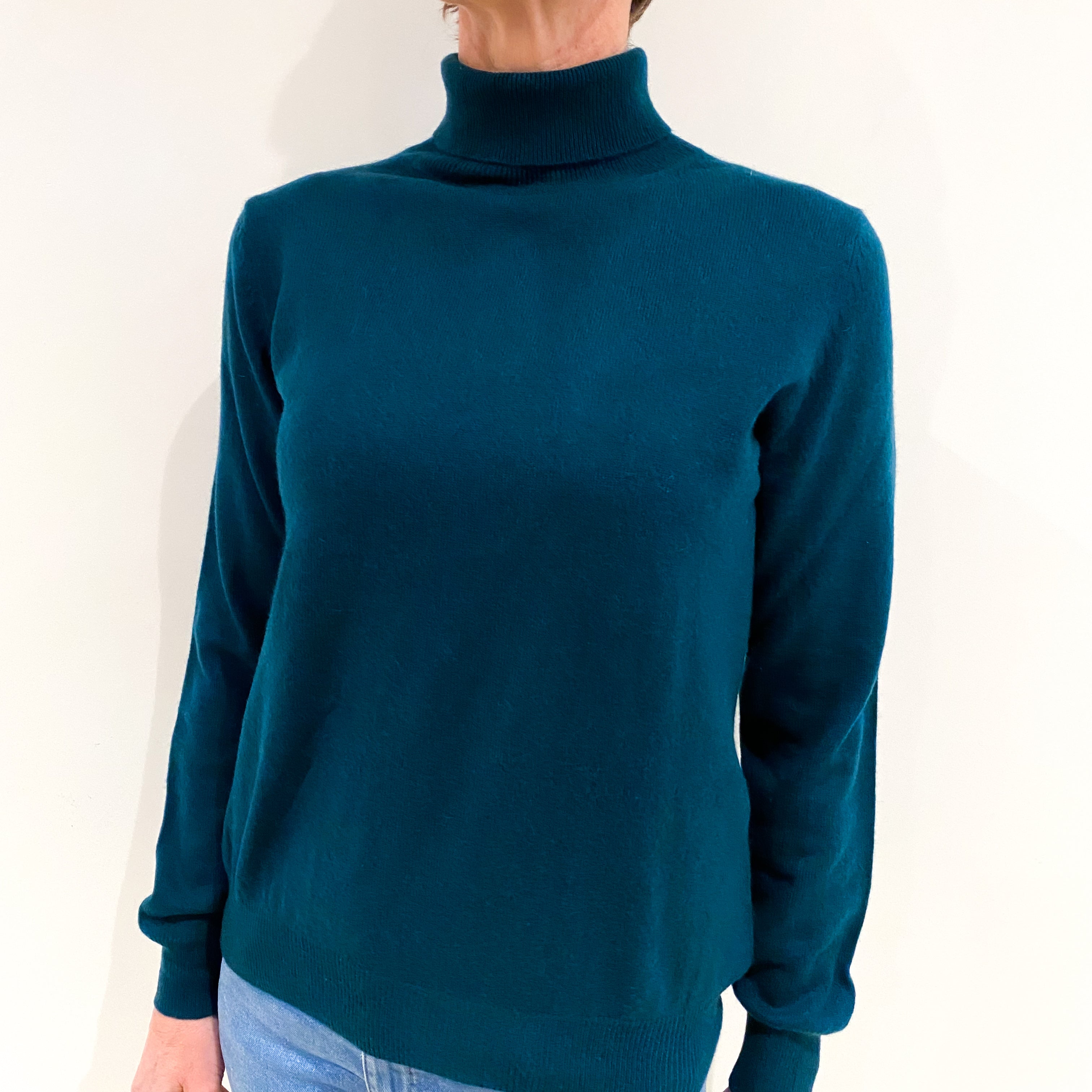 Teal Green Cashmere Polo Neck Jumper Small