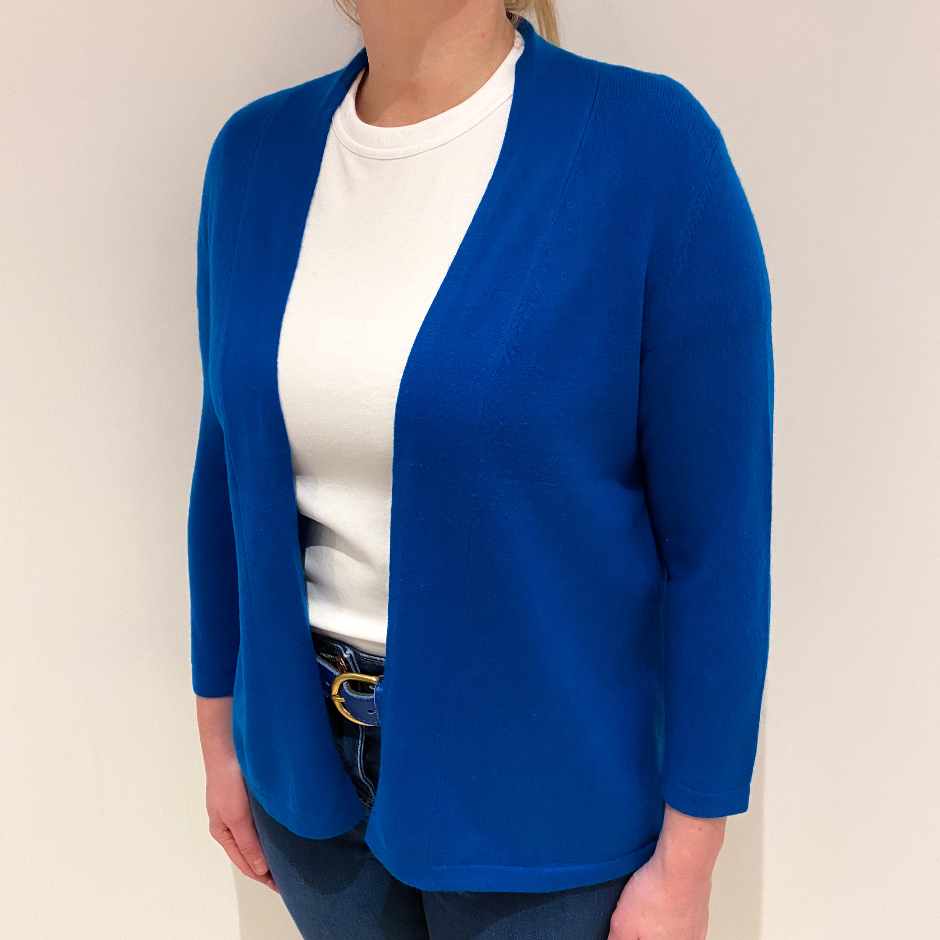 Teal Blue Cashmere Edge to Edge Cardigan Large Petite